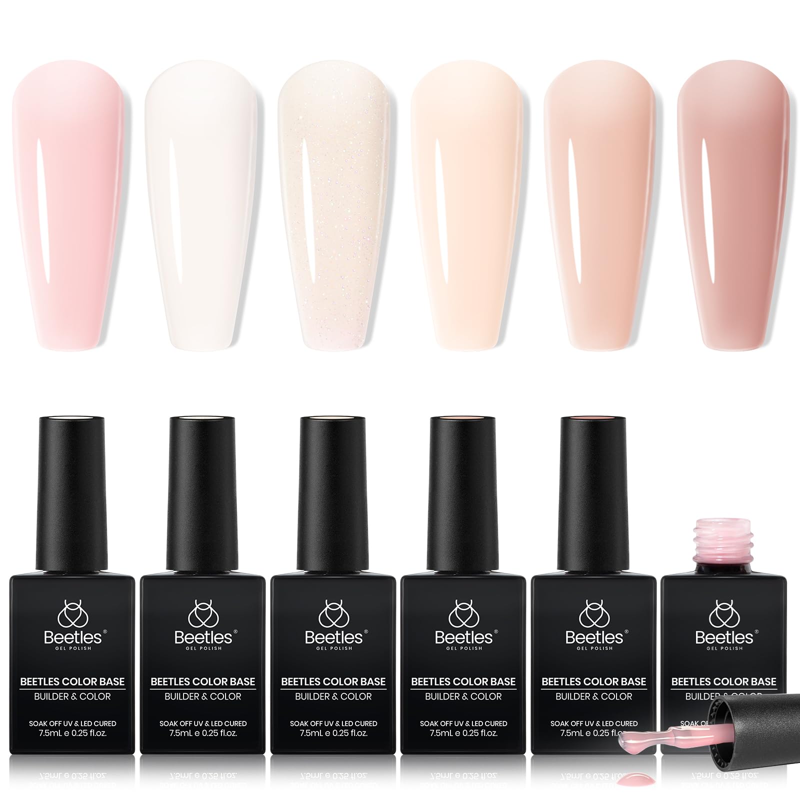 Beetles Rubber Base Gel 6-Piece Set – Nude Builder Gel Polish, UV/LED Cure