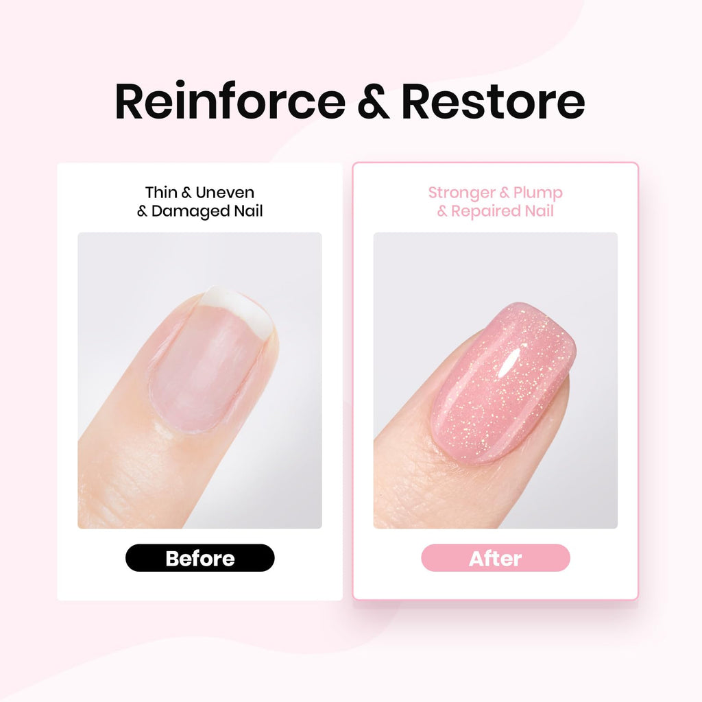 Beetles Rubber Base Gel Nail Polish – Glitter Nude Pink Builder Base Coat for Natural Nails
