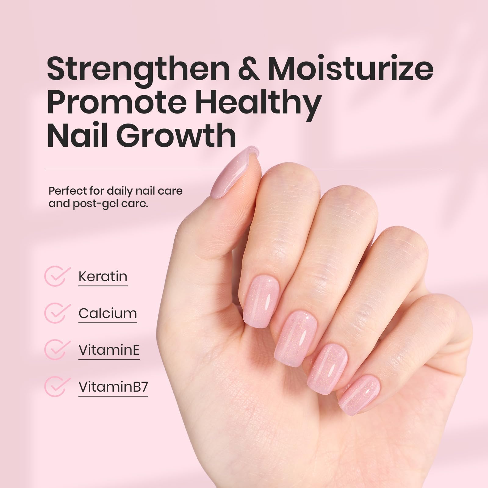 Beetles Rubber Base Gel Nail Polish – Glitter Nude Pink Builder Base Coat for Natural Nails