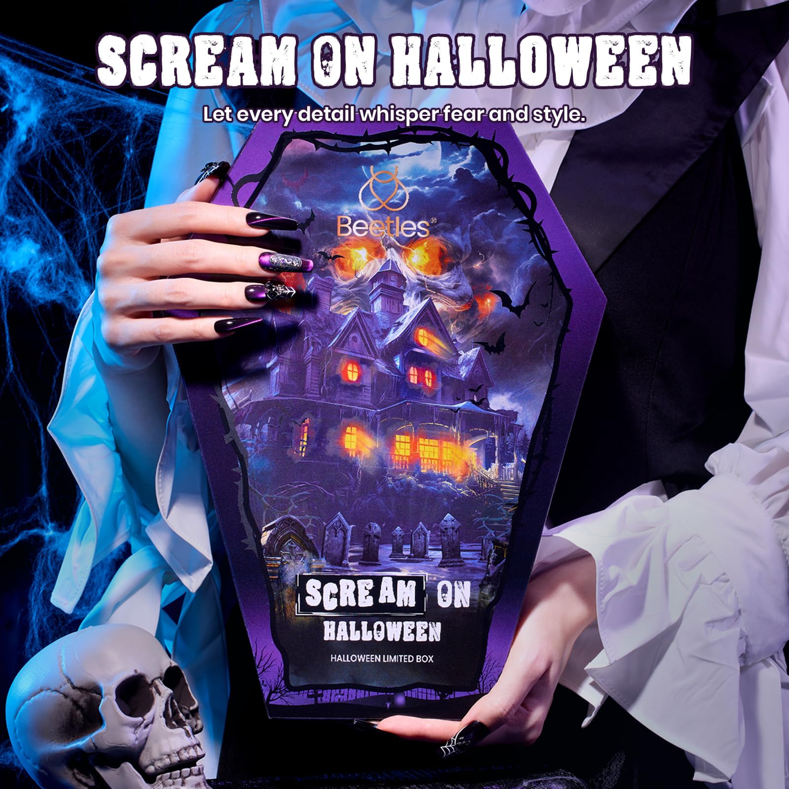 Beetles Scream On Halloween Limited Box – Halloween Gel Polish Kit with UV Lamp | Nail Art Gift Set