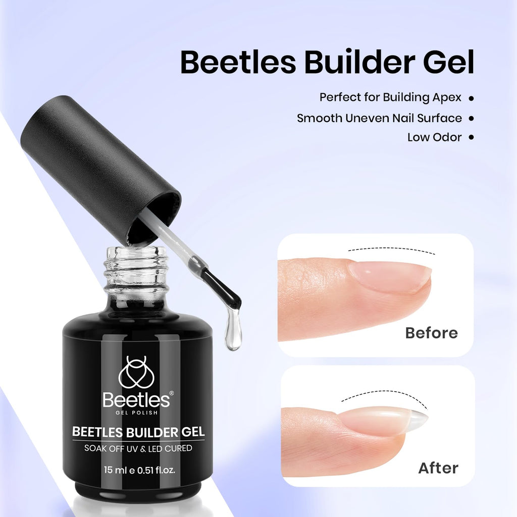 Beetles Builder Gel Kit 15ml 3Pcs with No-Wipe Top Coat & Base Coat for Nail Extensions