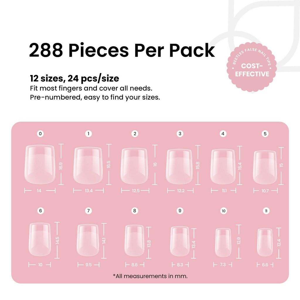 Beetles Gel Nail Tips 288Pcs – Extra Short Square Half Matte Etch-X for Fast DIY Extensions