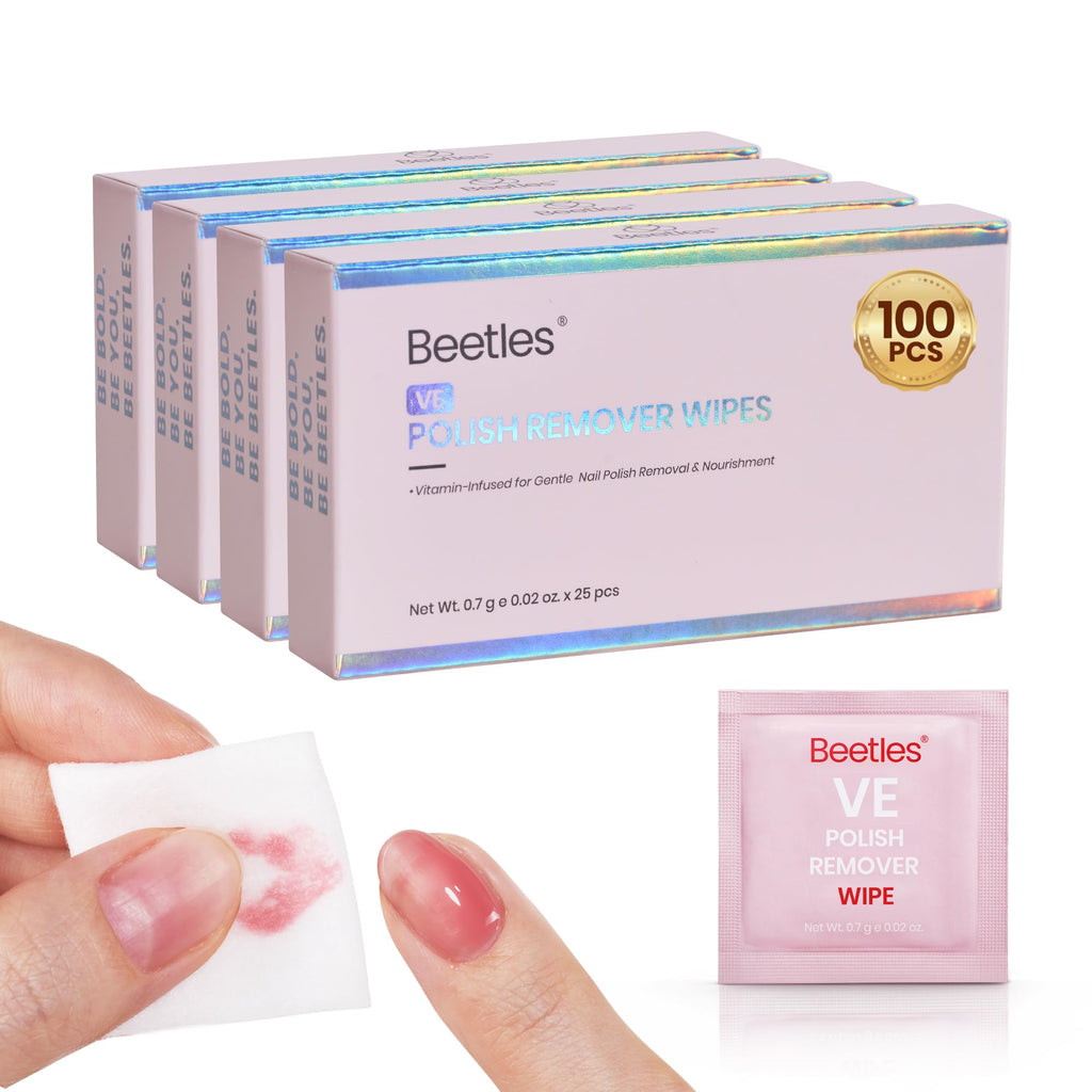 Beetles Nail Polish Remover Pads – 100 Count, 2-in-1 Prep & Lacquer Remover with Vitamin E