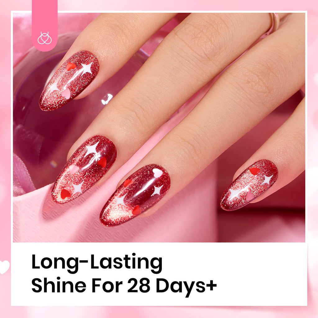 Beetles Gel Polish 15ml Clear Pink Top Coat with Pink & Red Heart Glitter – Romantic Nail Shine