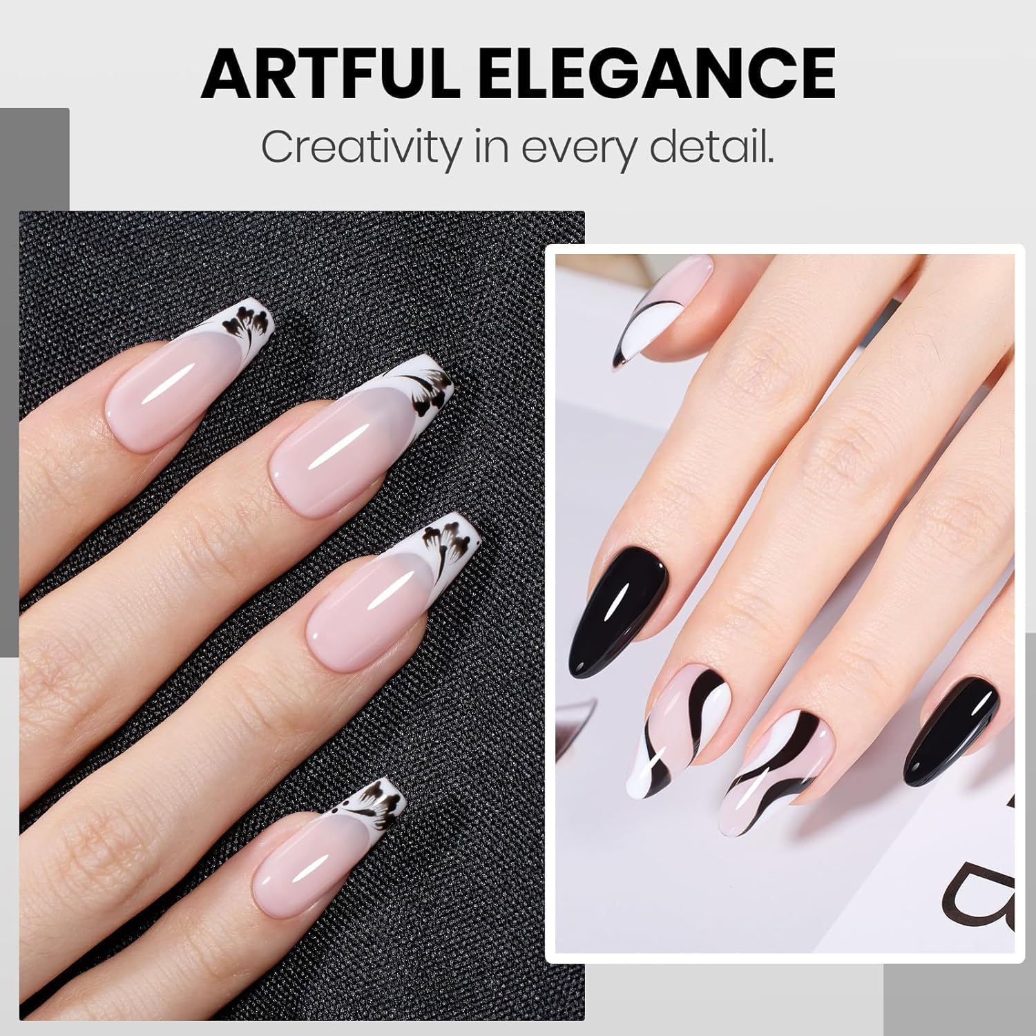 Beetles Black & White Gel Polish Kit — HEMA-Free, Soak-Off, 2 Colors, Same Bottle Design