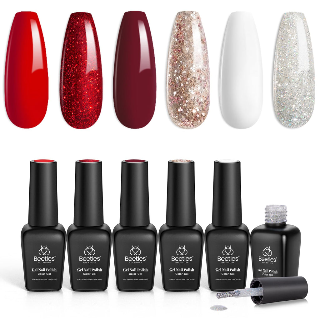 Beetles Gel Polish Set – Snowlit Scarlet New Year 6-Color Holiday Kit (Soak-Off UV)