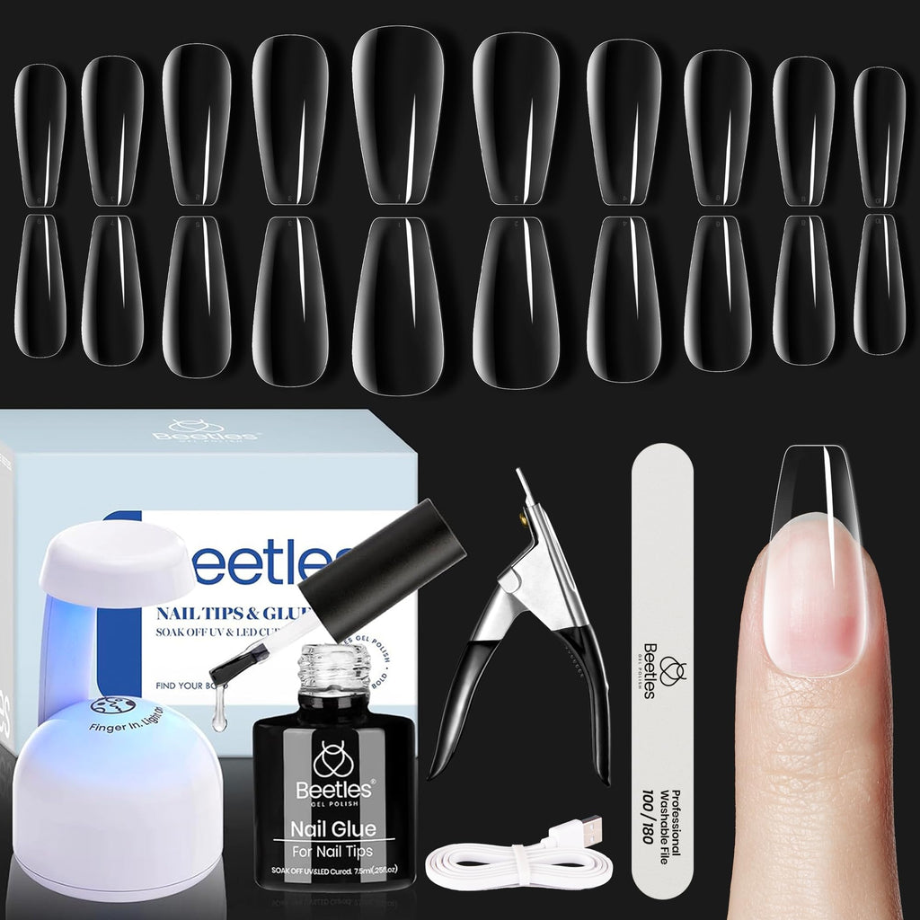 Beetles Soft Gel Nail Kit Medium Coffin – 5-in-1 Base Gel, Tips & LED Lamp