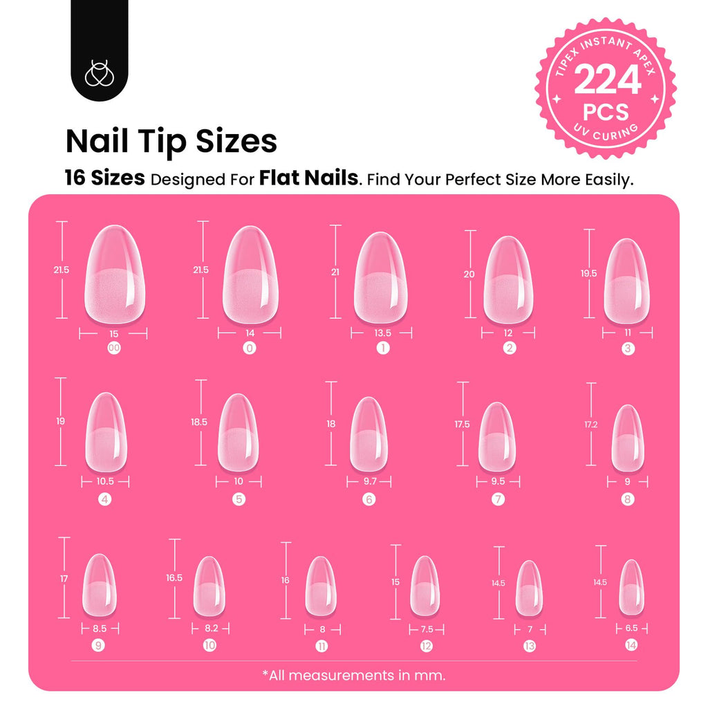 Beetles Tipex Instant Apex Nail Tips Kit – 224 Tips, Oval Short, 16 Sizes, Mini UV Lamp