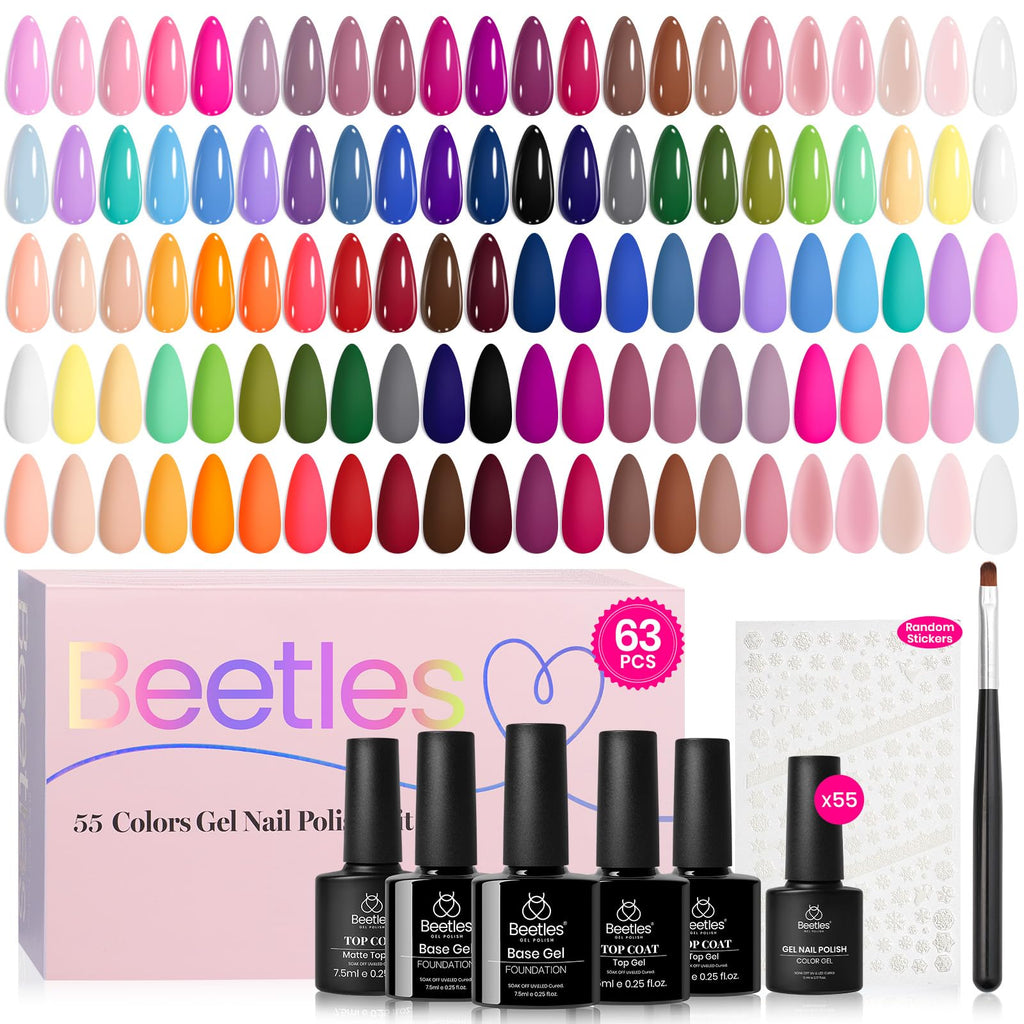 Beetles Spring Gel Nail Polish Set – 55 Colors with Base & Top Coats, Matte Finish, UV/LED