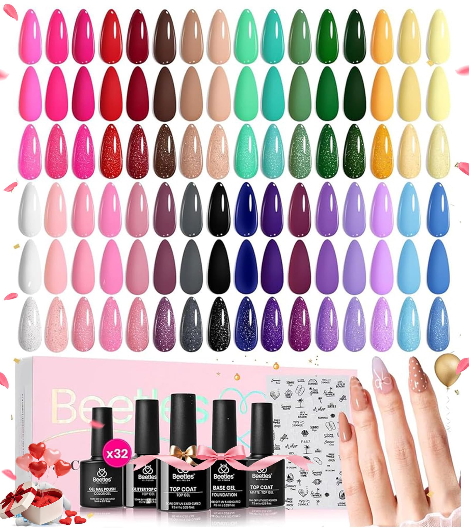 Beetles Spring Gel Polish Set — 32 Colors UV/LED Nails Kit with Base & Top Coats