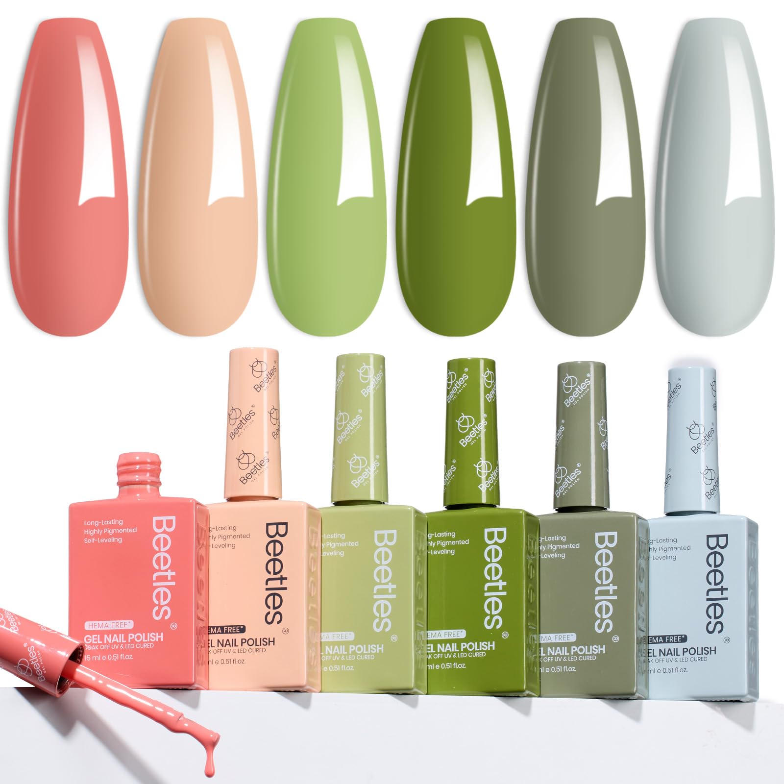 Beetles Spring Gel Polish Set – 6 HEMA-Free Colors (15ml) for UV/LED Nail Lamp