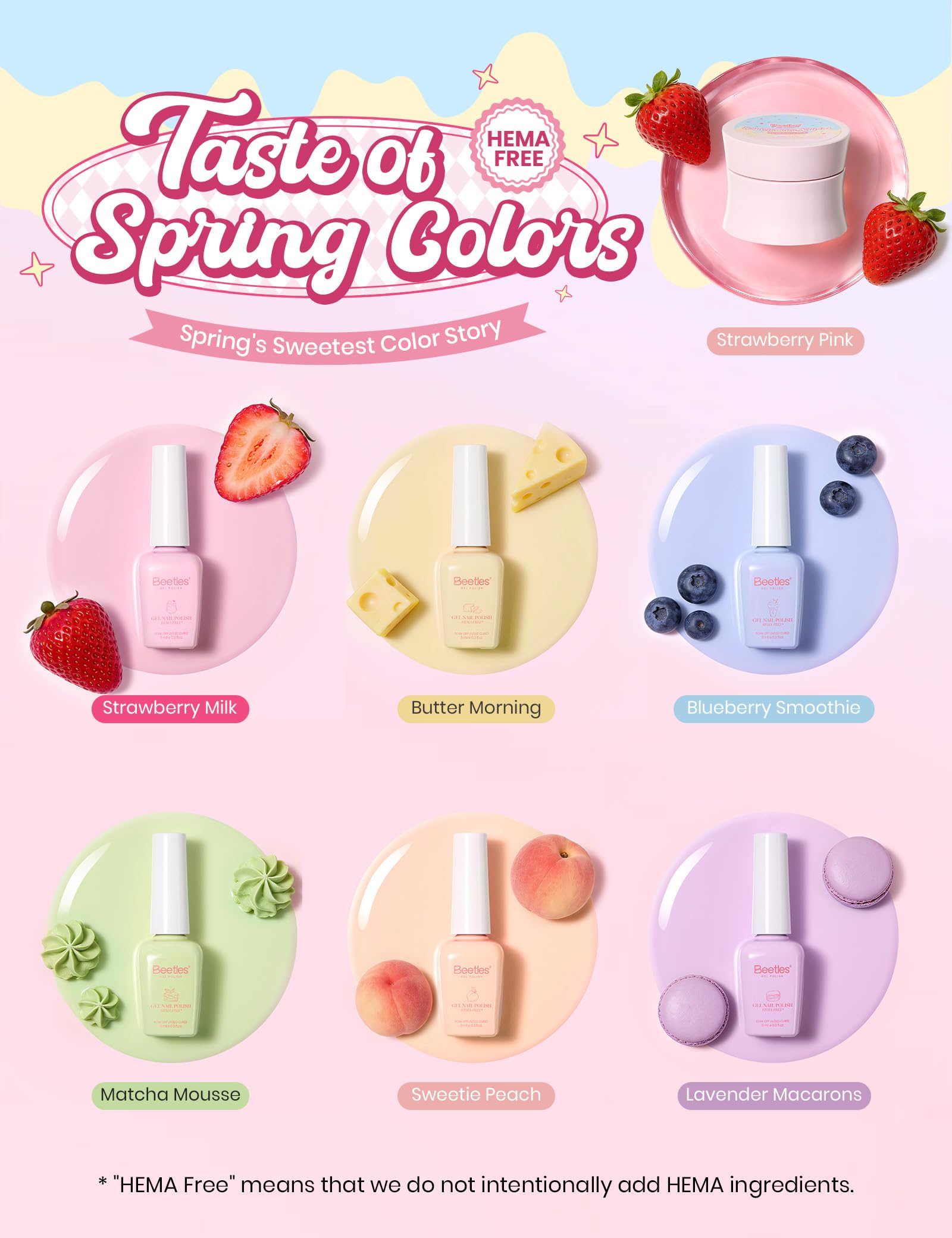 Beetles Taste of Spring Gel Nail Polish Gift Box – 6 Pastel Colors + Mini UV Lamp + DIY Home Manicure Set