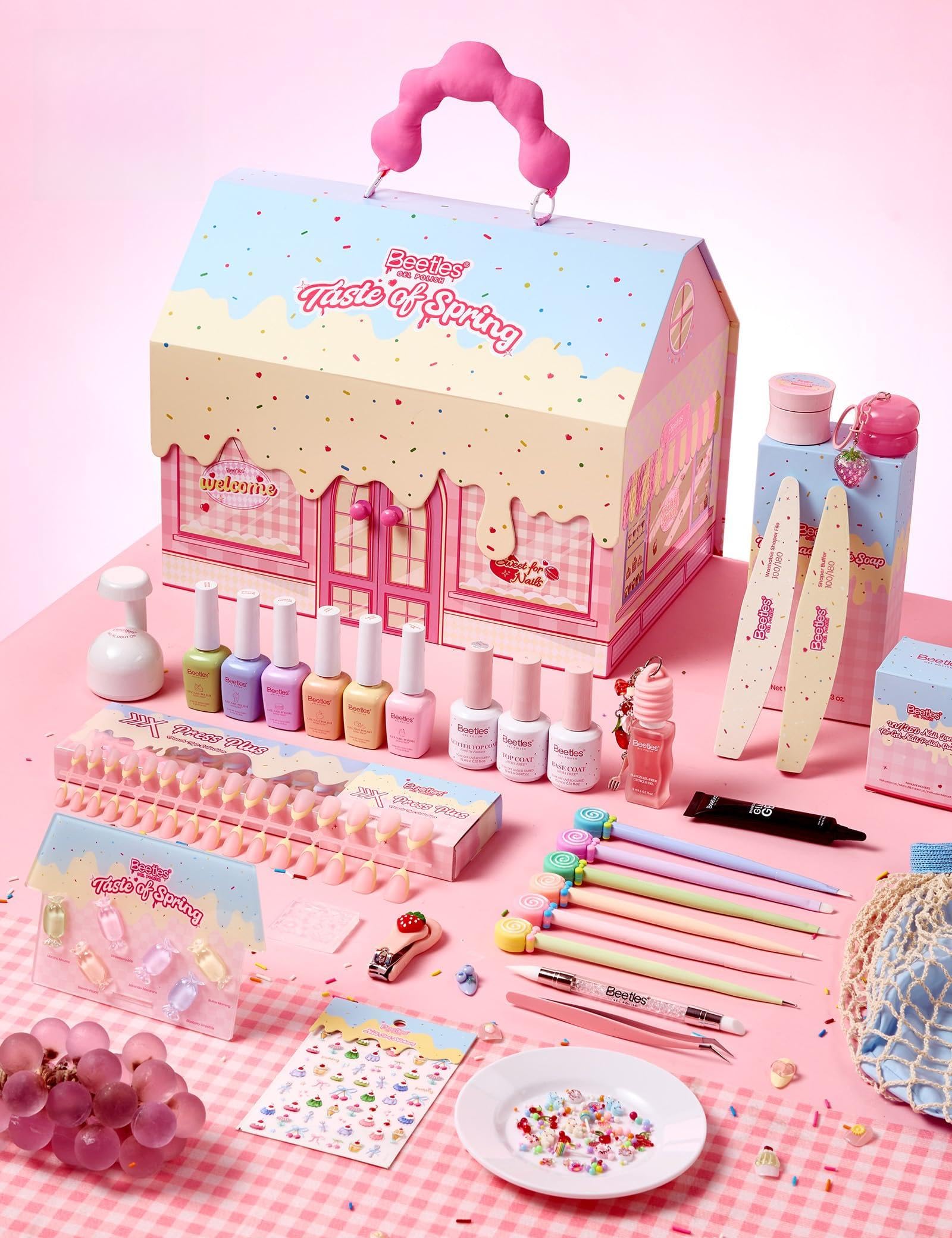 Beetles Taste of Spring Gel Nail Polish Gift Box – 6 Pastel Colors + Mini UV Lamp + DIY Home Manicure Set