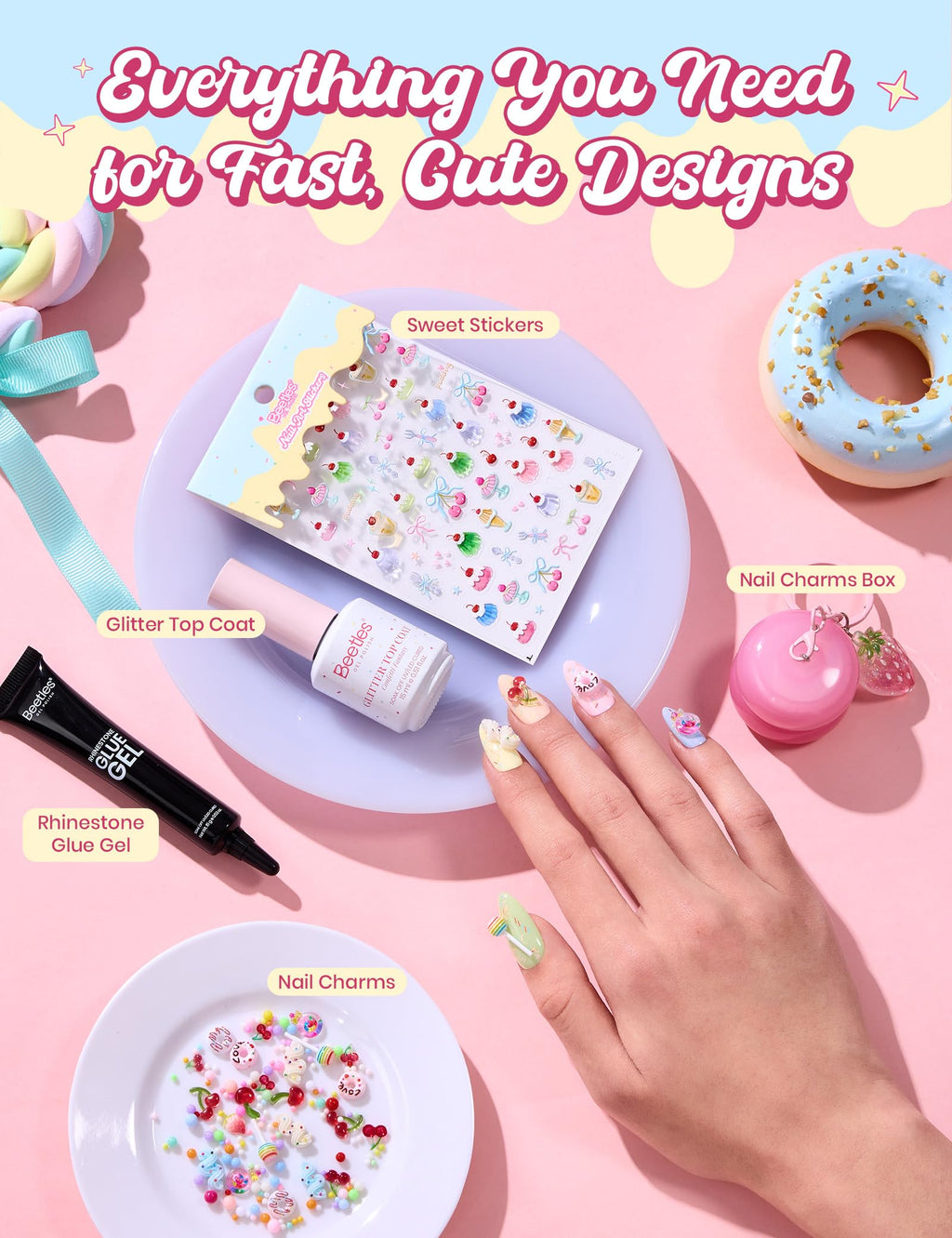 Beetles Taste of Spring Gel Nail Polish Gift Box – 6 Pastel Colors + Mini UV Lamp + DIY Home Manicure Set