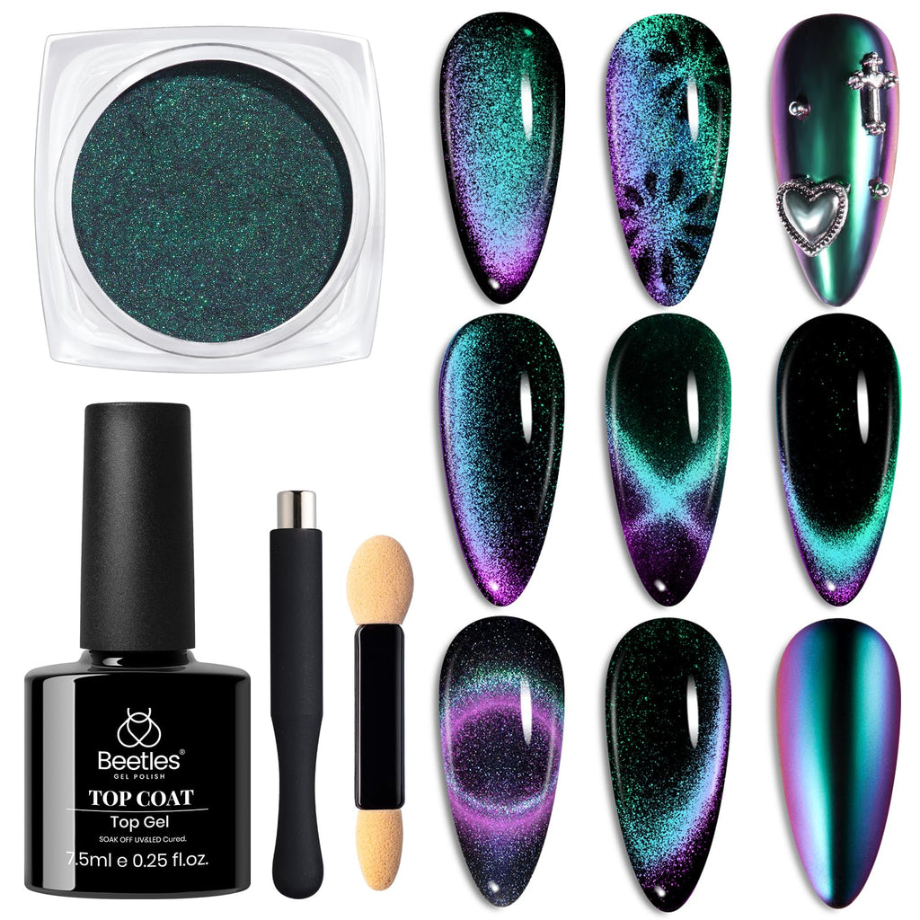 Beetles Cat Eye Chrome Nail Powder Set – 2-in-1 Holographic Metallic Nail Art Kit
