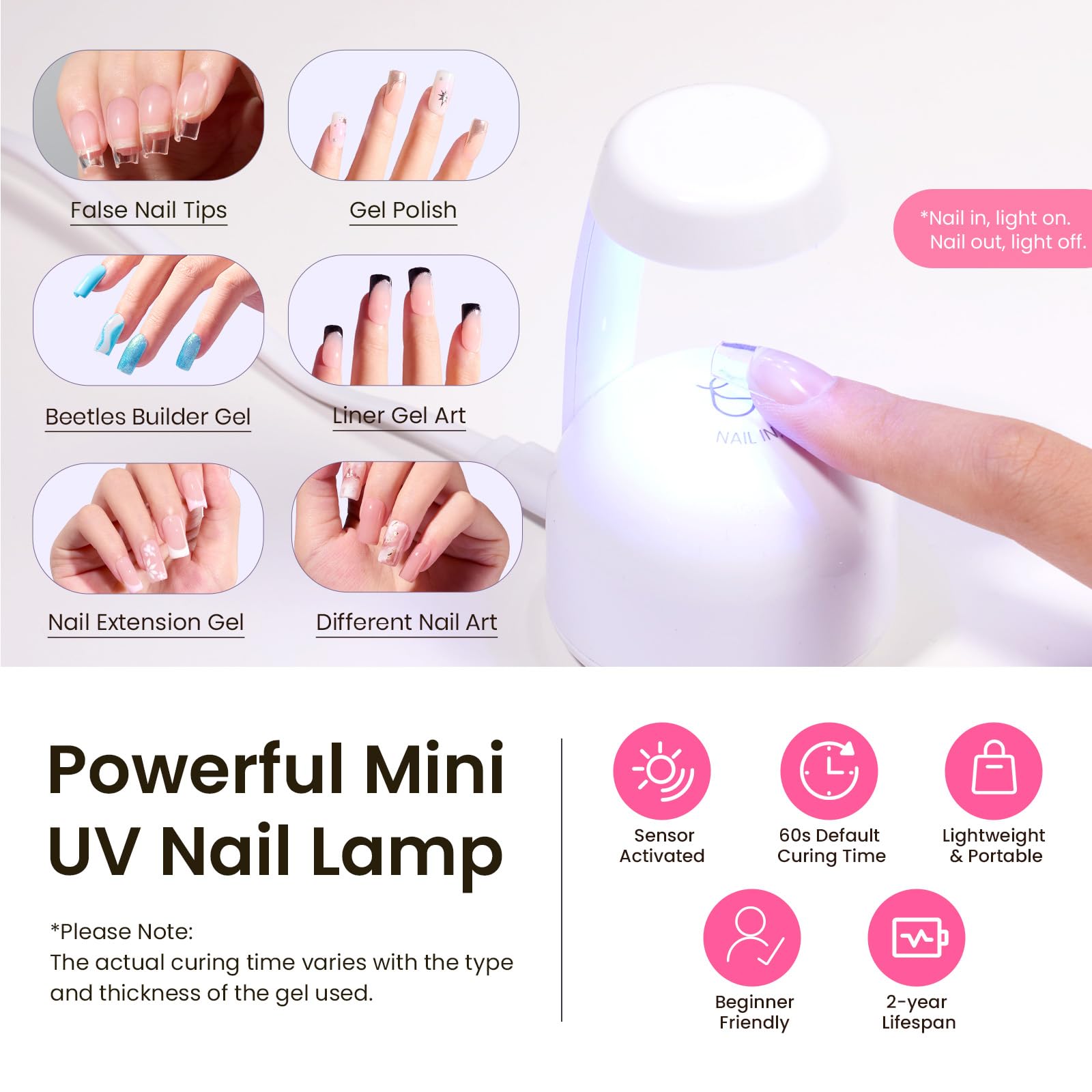Beetles Tipex Gel Nail Kit Short Coffin – 224 Pcs, 16 Sizes, Glue & Mini UV Lamp