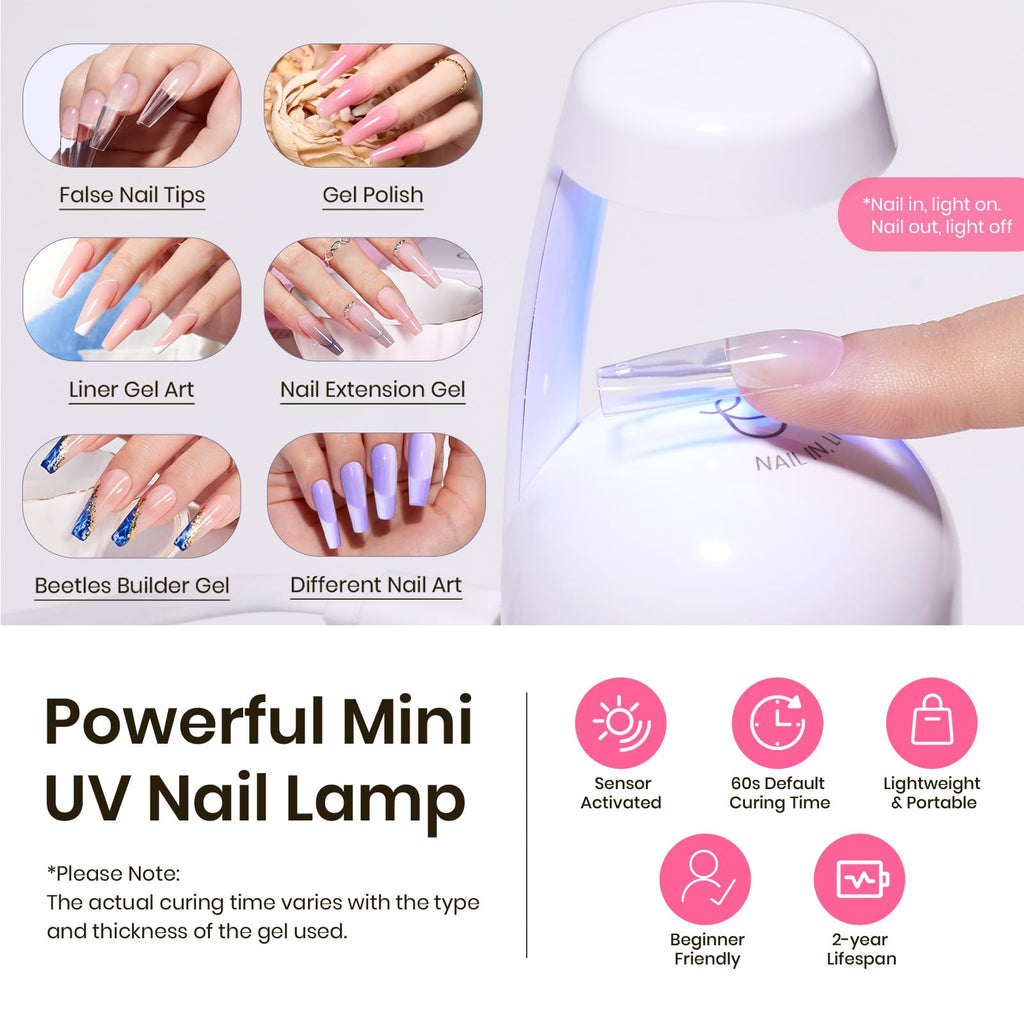 Beetles Tipex Nail Tips Kit – 224 Pre-Shaped Tips, 16 Sizes, Mini UV Lamp
