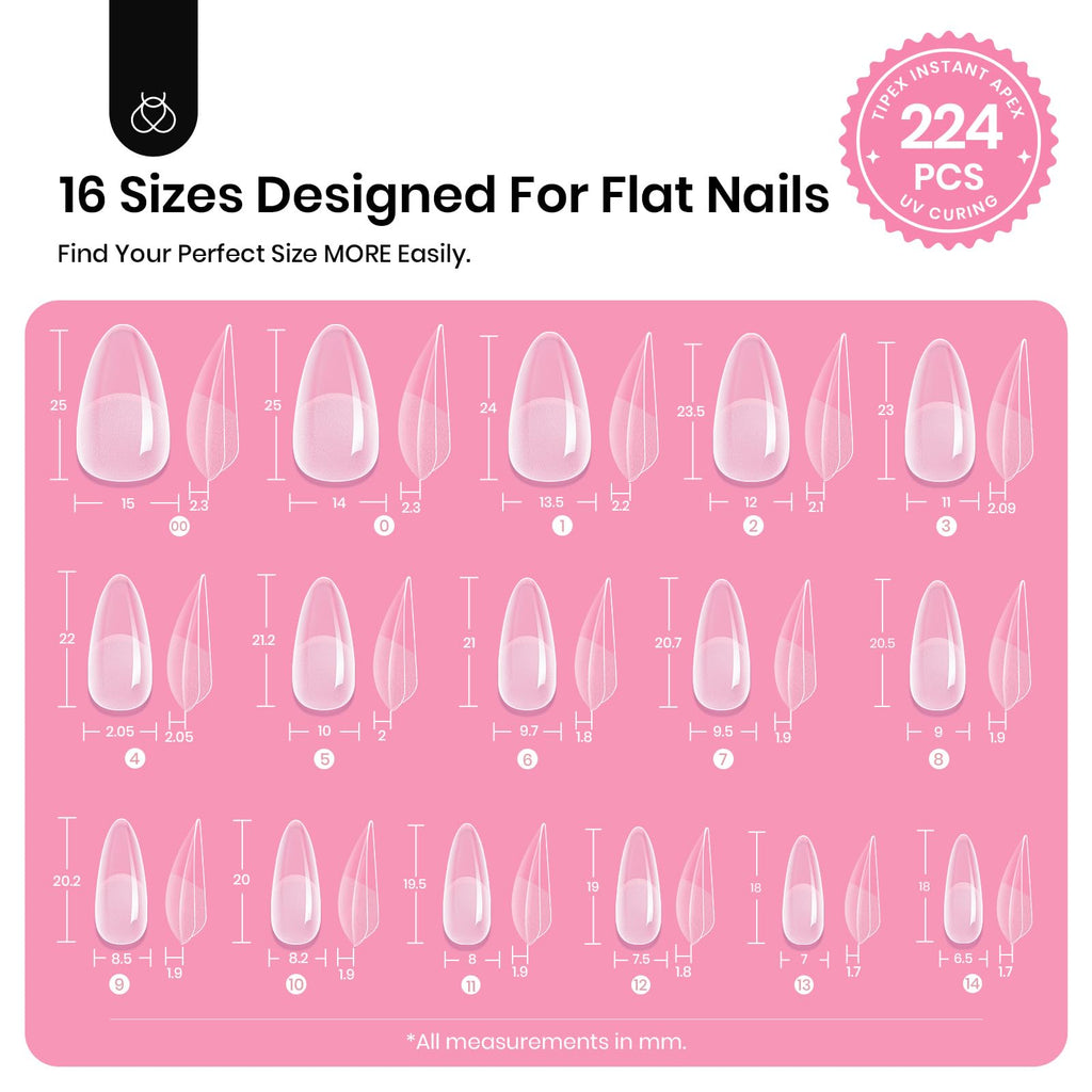 Beetles Tipex Gel Nail Kit – 224 Pre-Built Tips + Mini Lamp (Medium Almond)