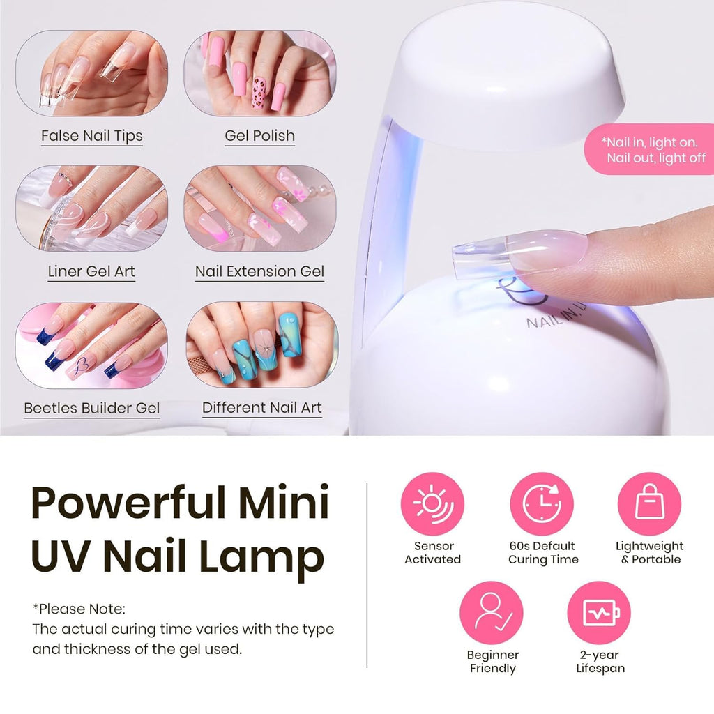 Beetles Tipex Nail Tips Kit Square Medium – 224 Pcs, 16 Sizes, Mini UV Lamp & Glue