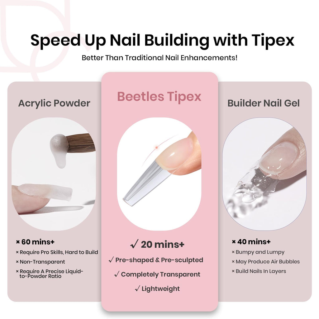 Beetles Tipex Instant Apex Nail Tips – Coffin Long, 16 Sizes, 512 Pcs, Pre-Etched & Pre-Built