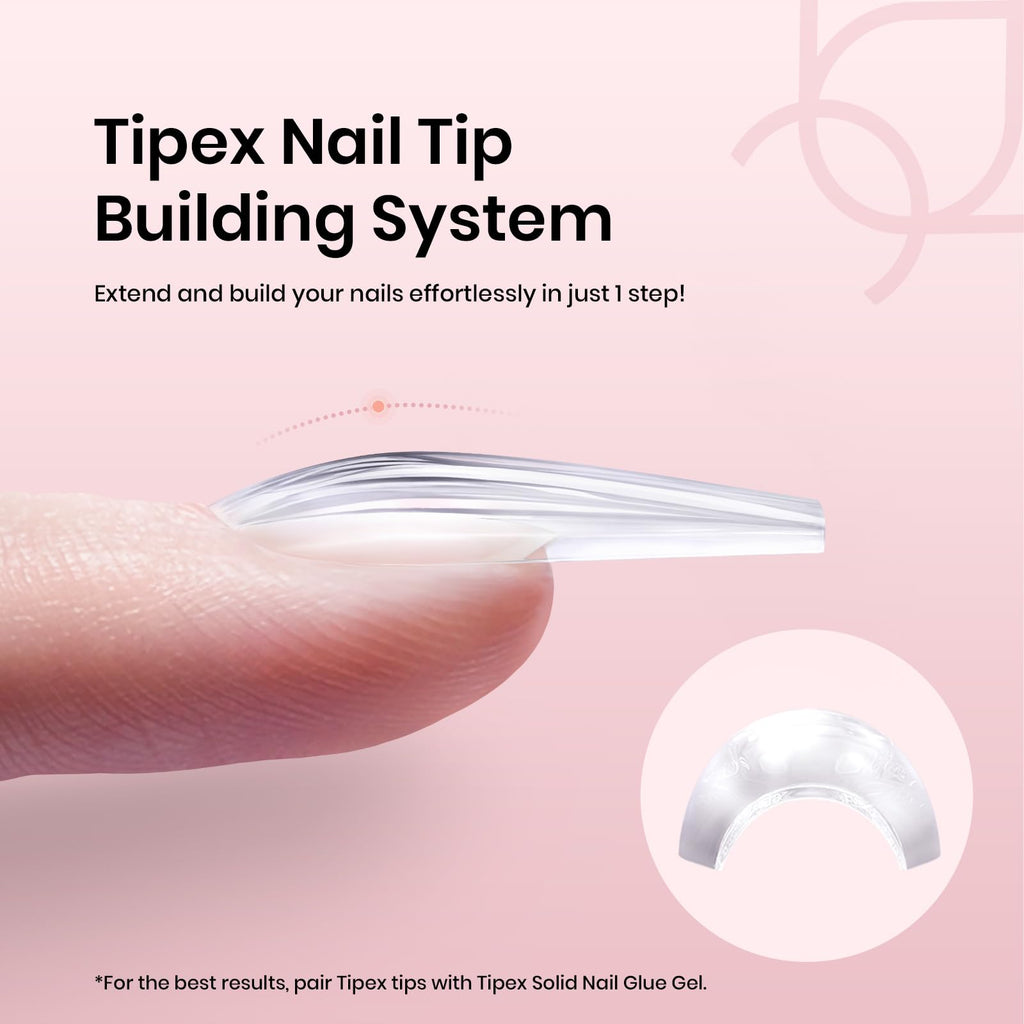 Beetles Tipex Instant Apex Nail Tips – Coffin Long, 16 Sizes, 512 Pcs, Pre-Etched & Pre-Built