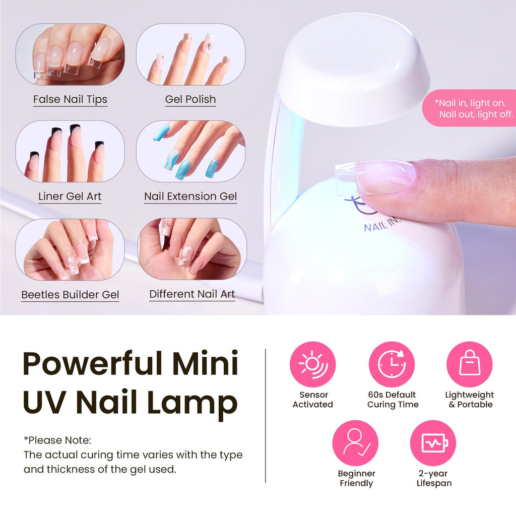 Beetles Tipex Instant Apex Nail Tips Kit - 224 Pcs, Glue & Mini Lamp