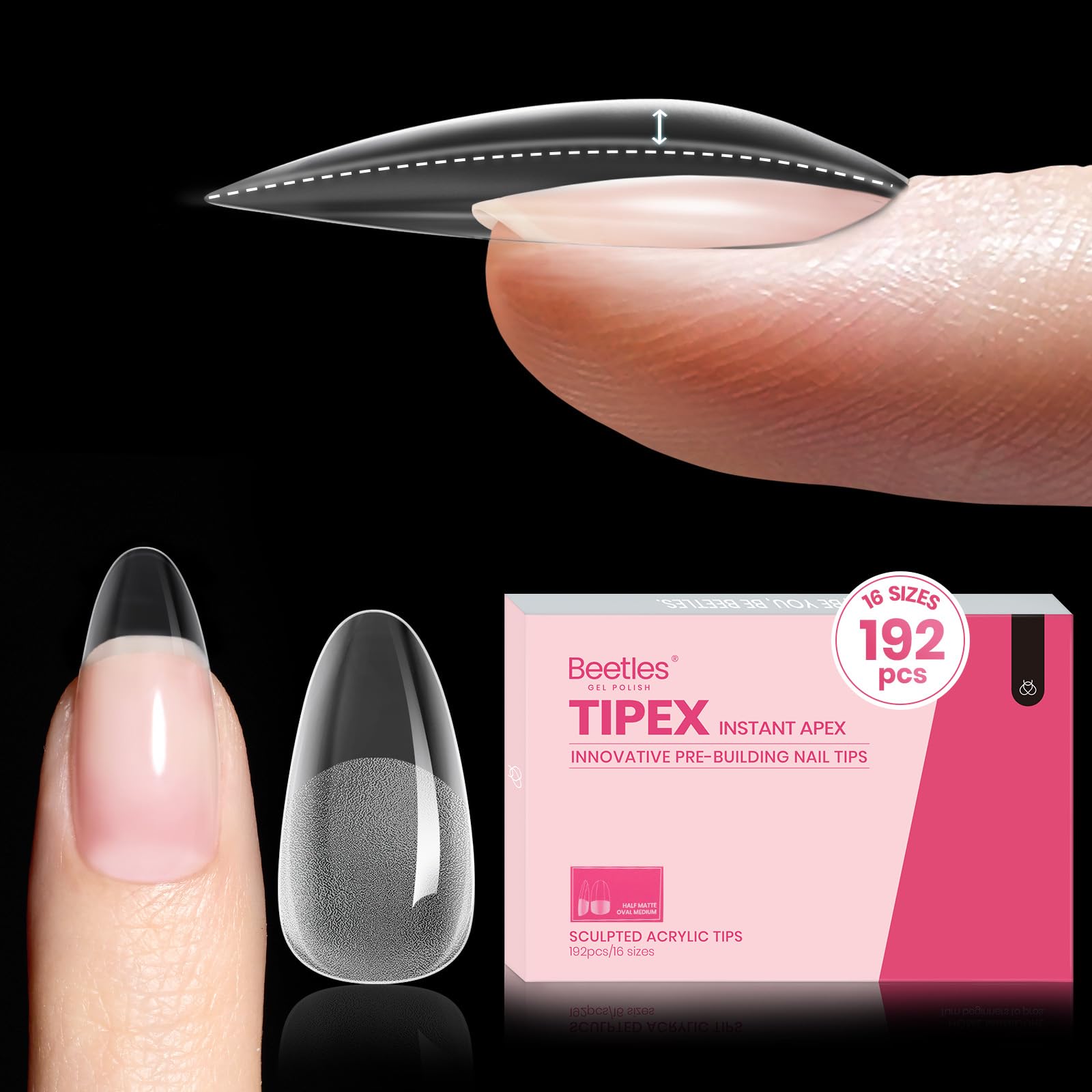 Beetles Tipex Instant Apex Nail Tips – 192 Pcs, 16 Sizes, Full-Cover