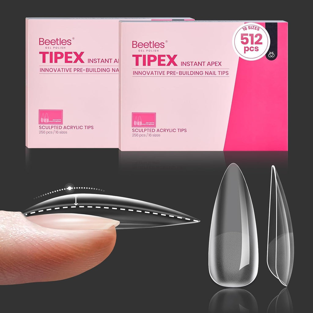 Beetles Tipex Instant Apex Nail Tips Stiletto Medium – 16 Sizes, 512 Pcs