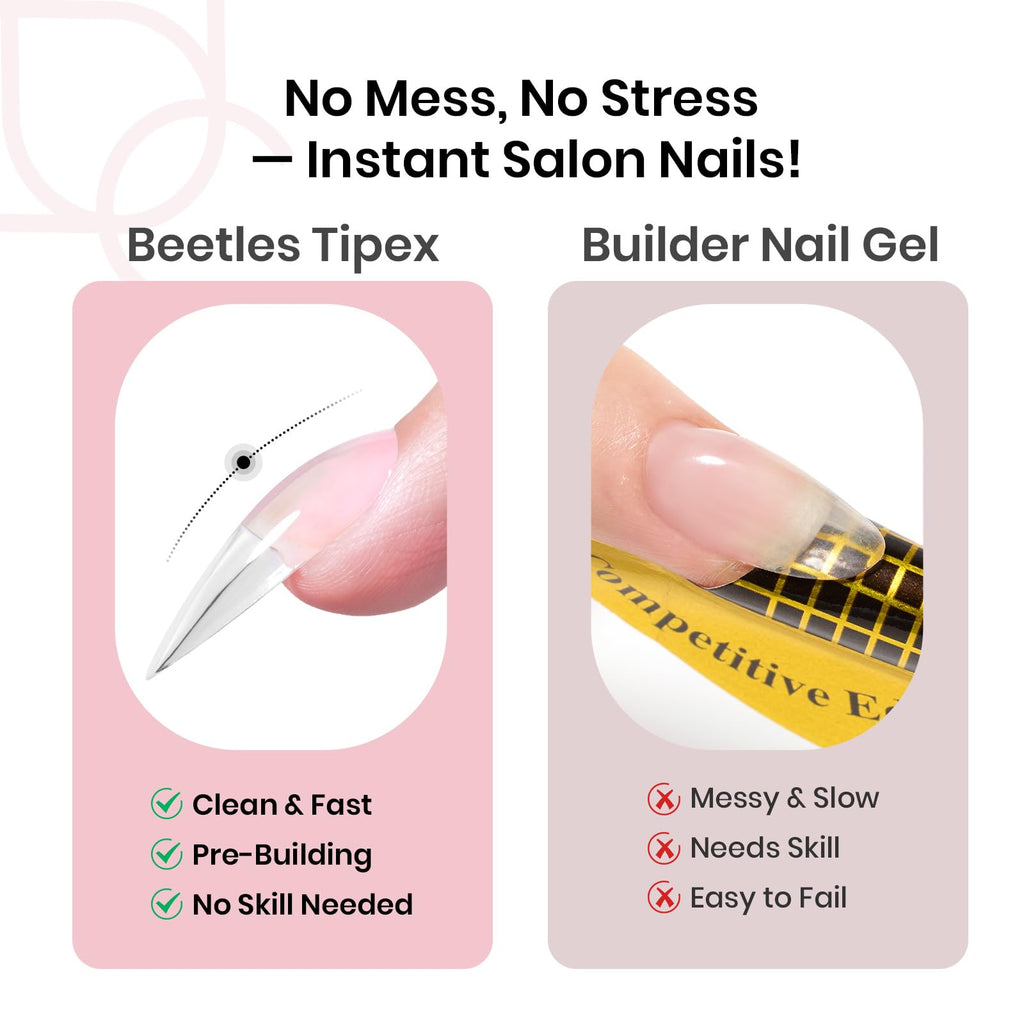 Beetles Tipex Instant Apex Nail Tips – Stiletto Medium, 192pcs, 16 Sizes | Pre-Built Apex