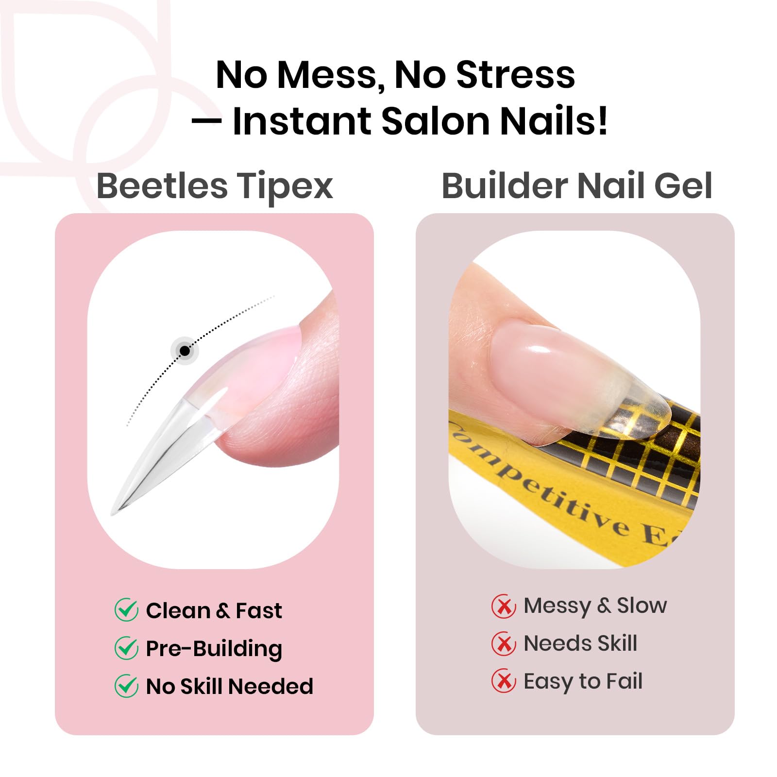 Beetles Tipex Instant Apex Nail Tips – Stiletto Medium, 192pcs, 16 Sizes | Pre-Built Apex