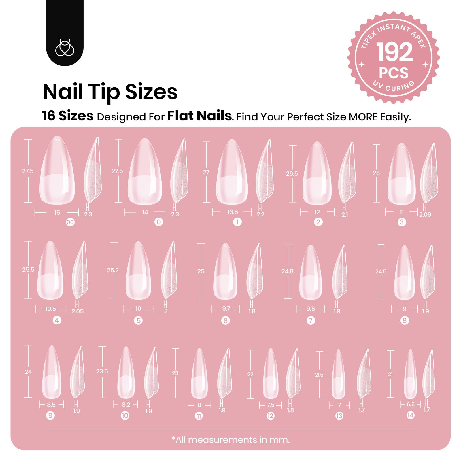 Beetles Tipex Instant Apex Nail Tips – Stiletto Medium, 192pcs, 16 Sizes | Pre-Built Apex