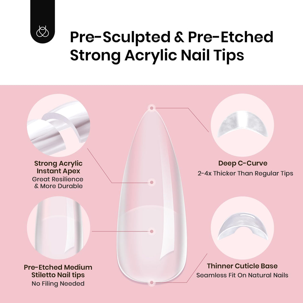 Beetles Tipex Instant Apex Nail Tips – Stiletto Medium, 192pcs, 16 Sizes | Pre-Built Apex