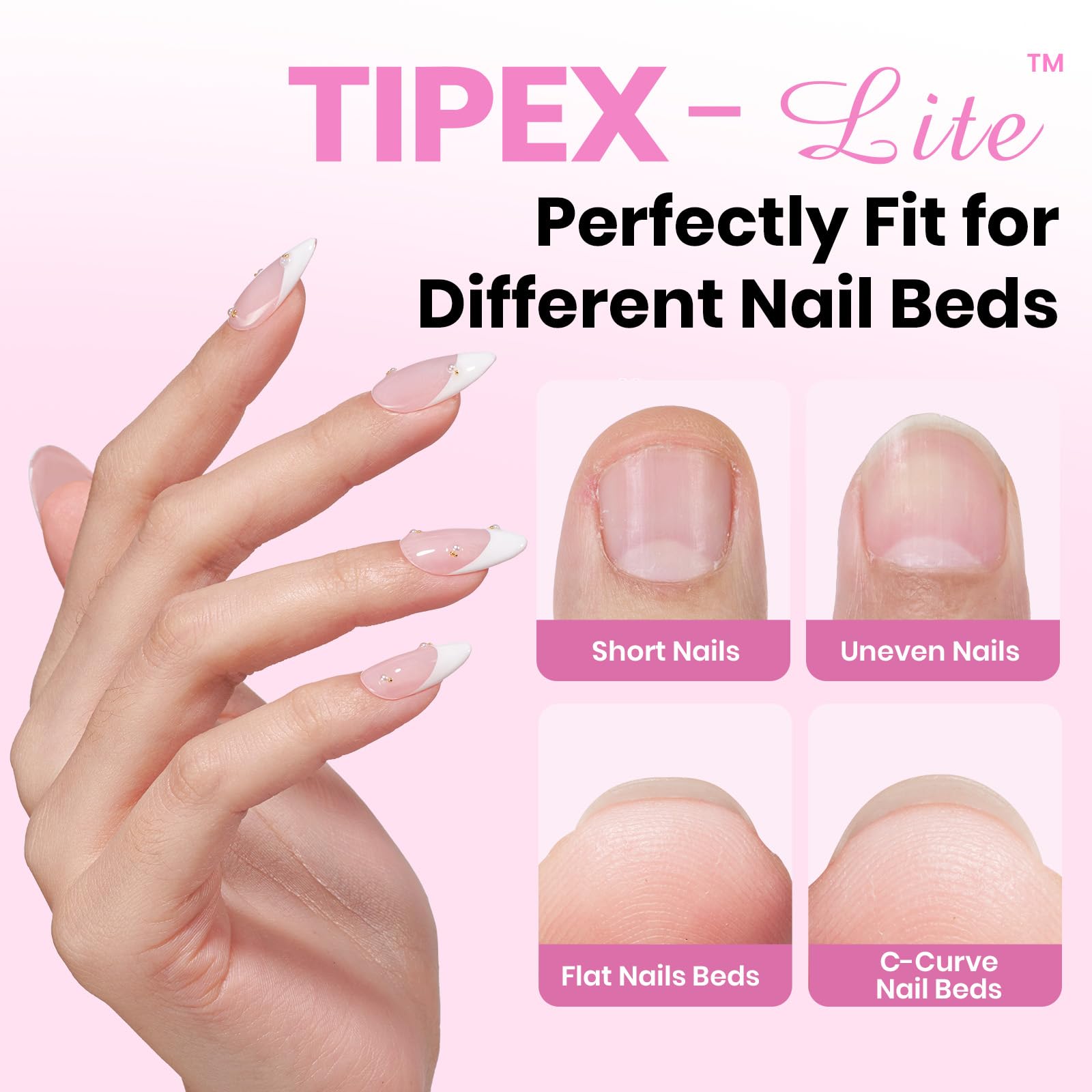 Beetles Tipex Lite Apex Nail Tips Almond Medium | 512pcs, 16 Sizes, Pre-Built & Pre-Etched