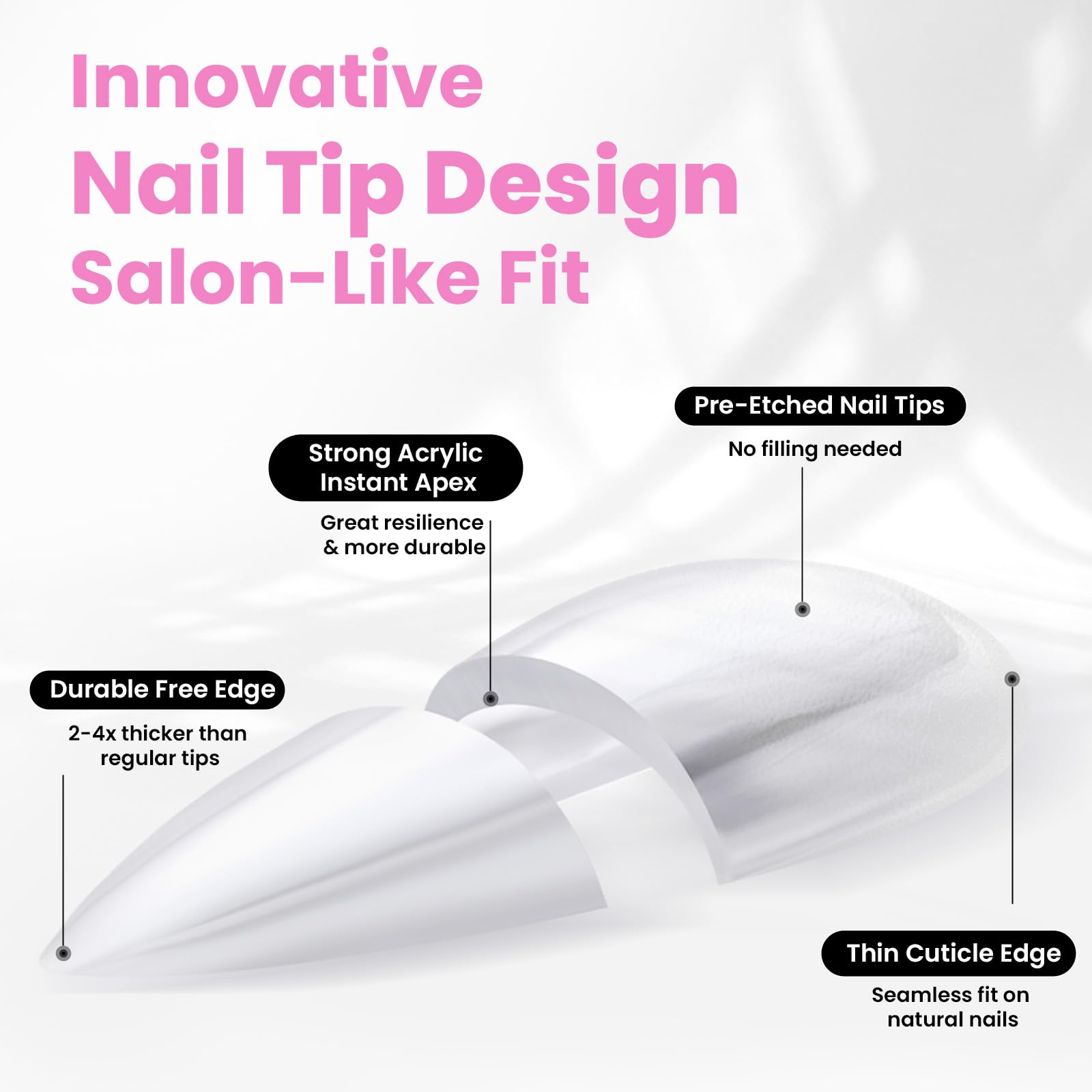 Beetles Tipex Lite Apex Nail Tips Almond Medium | 512pcs, 16 Sizes, Pre-Built & Pre-Etched