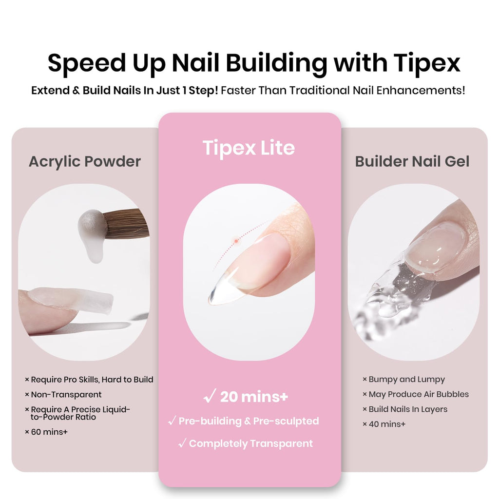 Beetles Tipex Lite Apex Nail Tips Almond Medium | 512pcs, 16 Sizes, Pre-Built & Pre-Etched