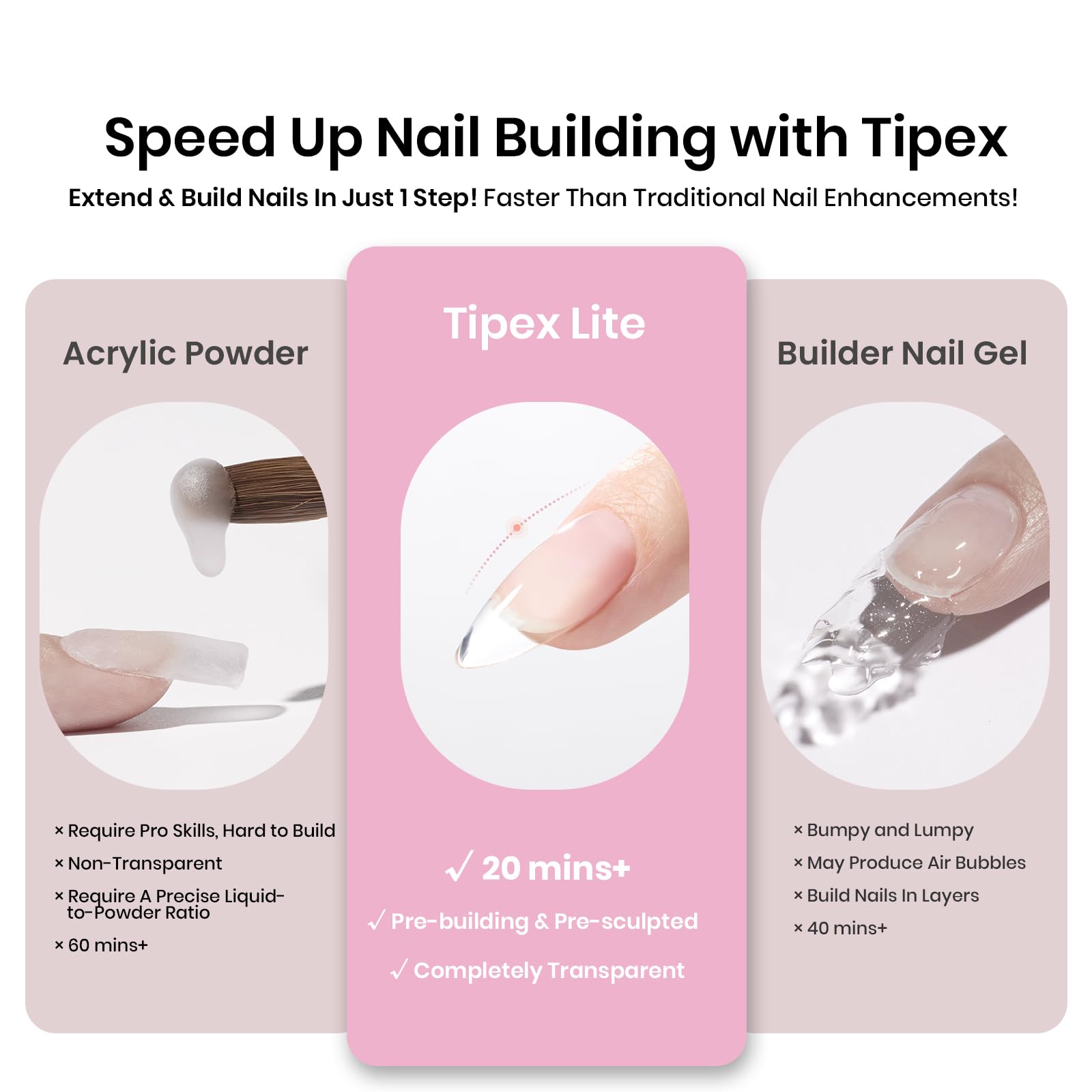 Beetles Tipex Lite Apex Nail Tips Almond Medium | 512pcs, 16 Sizes, Pre-Built & Pre-Etched