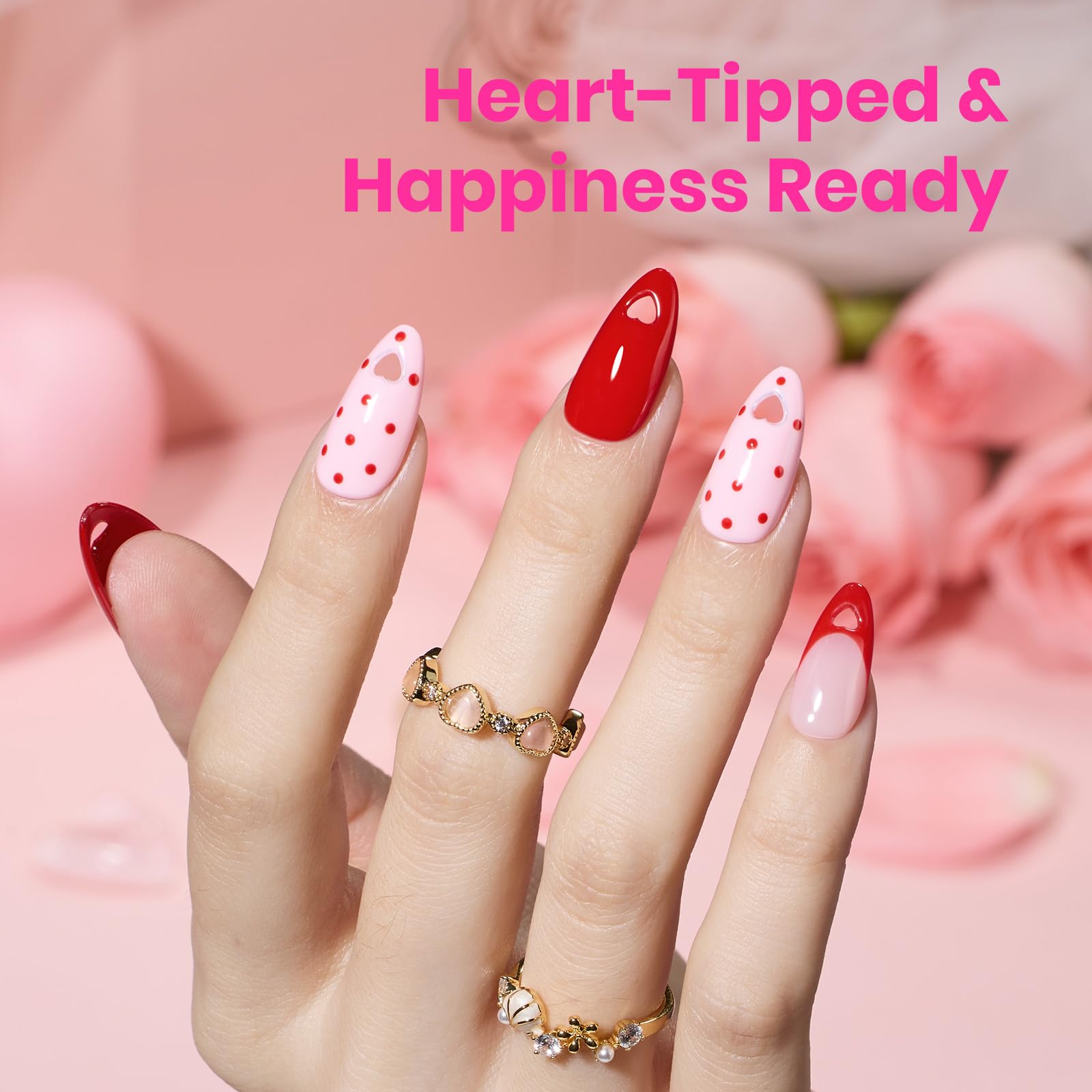 Beetles Tipex Lite Valentine’s Heart Cutout Nail Tips – Almond Medium, 256pcs, 16 Sizes