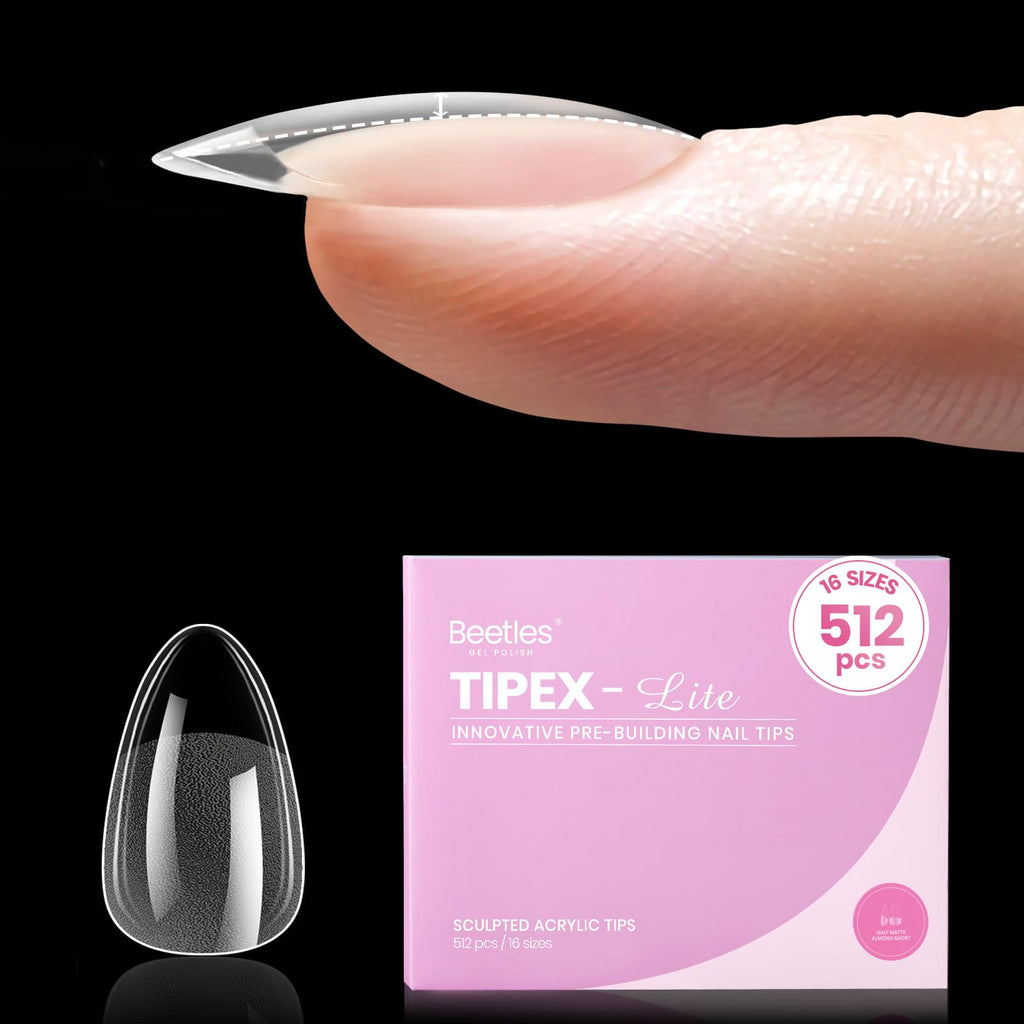 Beetles Tipex Lite Apex Nail Tips – Almond Short, 512pcs, 16 Sizes, Pre-Built & Pre-Etched