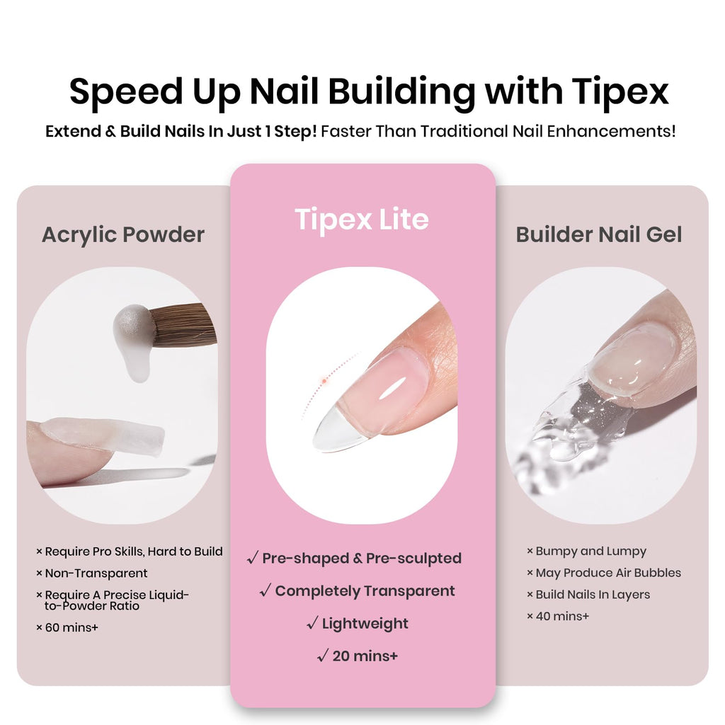 Beetles Tipex Lite Apex Nail Tips Almond Medium | 256pcs, 16 Sizes, Pre-Built Apex