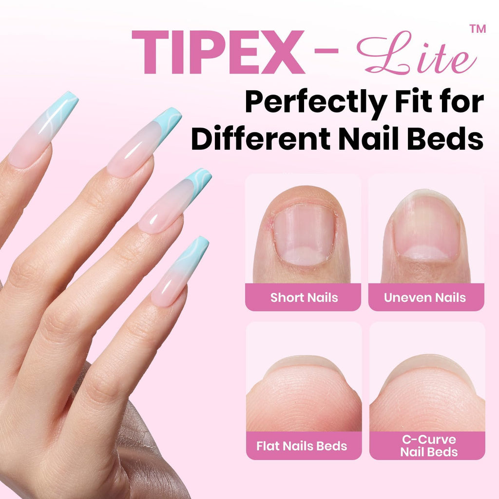 Beetles Gel Polish Tipex Lite Apex Nail Tips – Coffin Long, 512pcs, 16 Sizes, Pre-Built & Pre-Etched