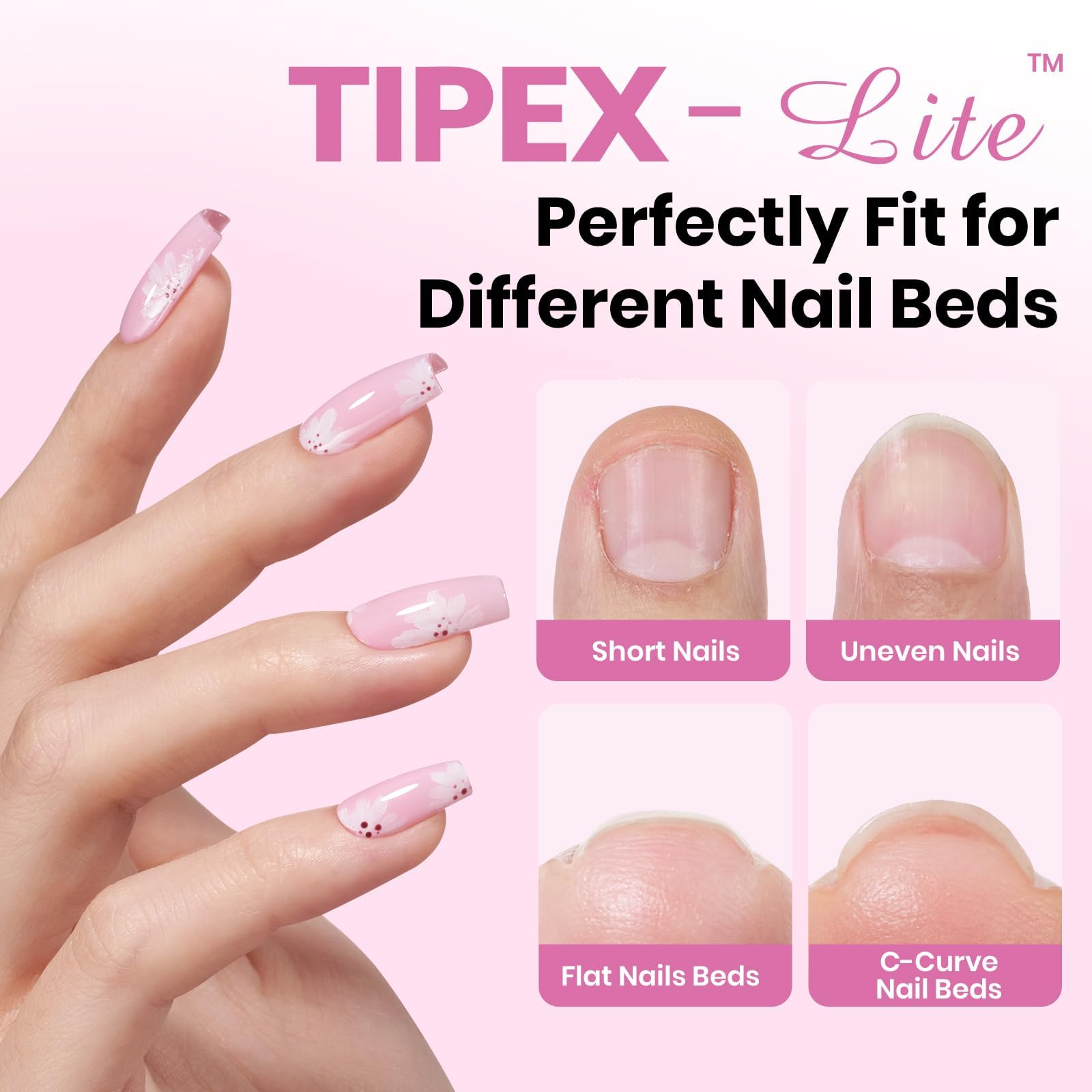 Beetles Tipex Lite Apex Nail Tips – Coffin Short, 256pcs, 16 Sizes, Pre-Built Apex