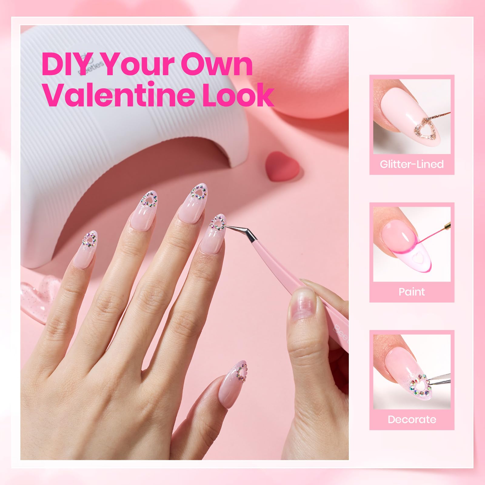 Beetles Tipex Lite Valentine’s Heart Cutout Nail Tips – Almond Medium, 256pcs, 16 Sizes