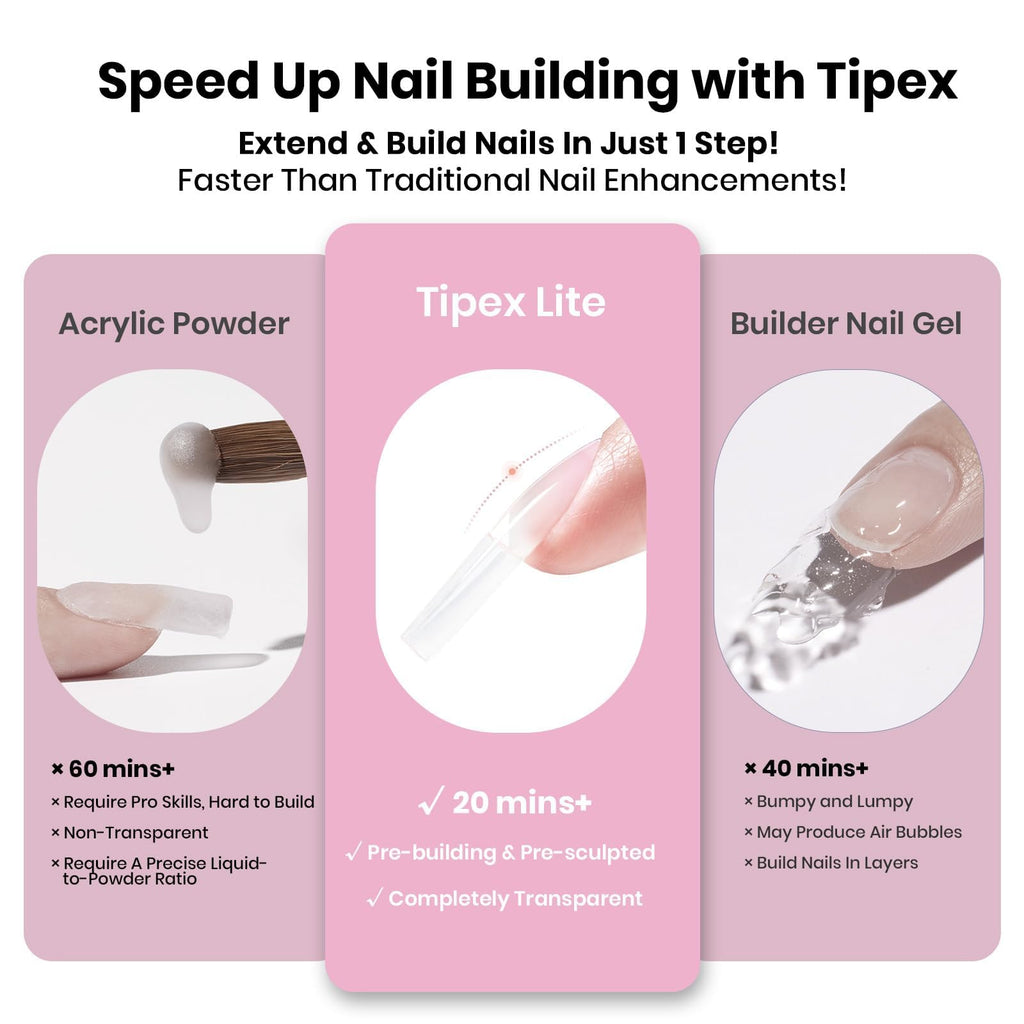Beetles Tipex Lite Apex Nail Tips – Square Long, 512pcs, 16 Sizes, Pre-Built & Pre-Etched