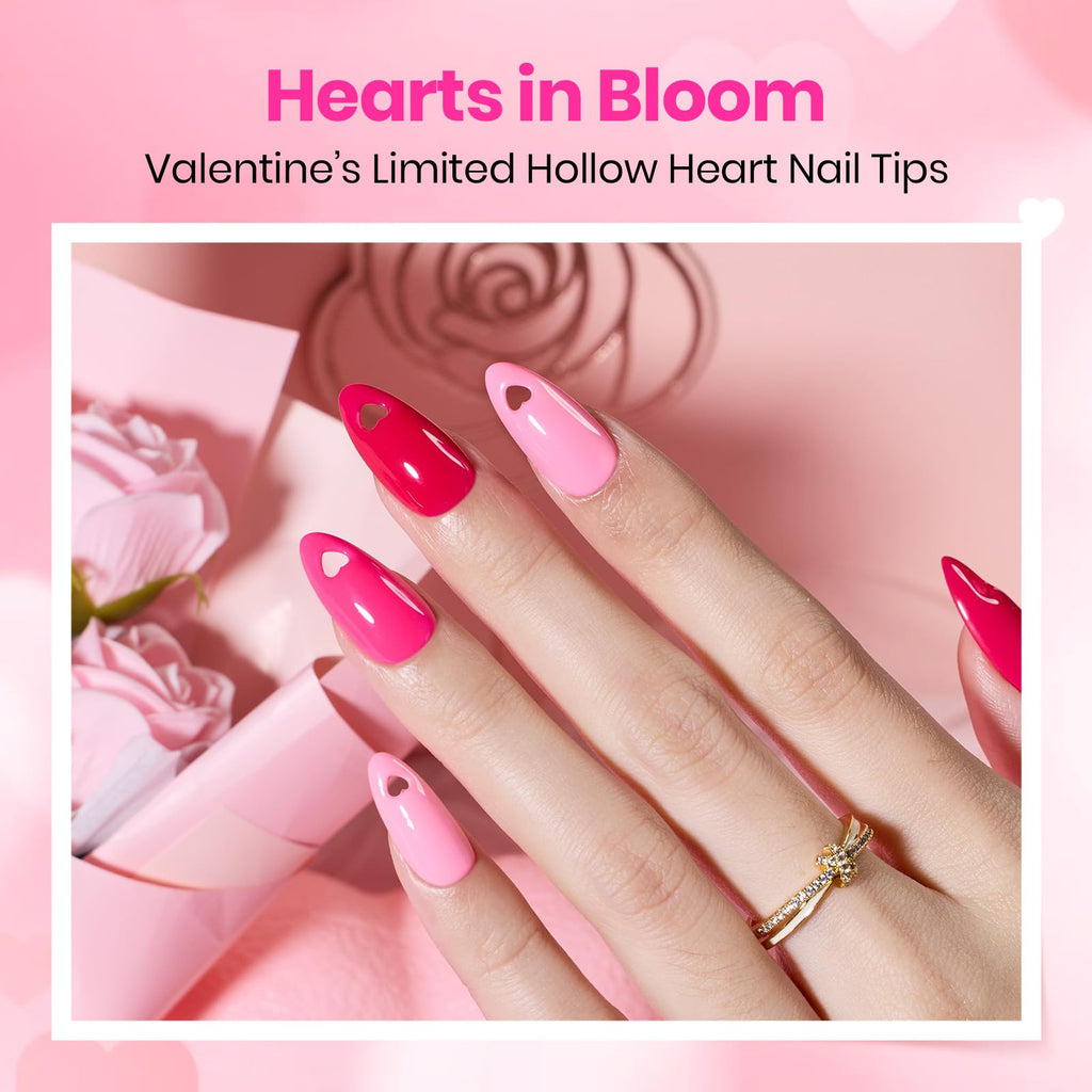 Beetles Tipex Lite Valentine’s Heart Cutout Nail Tips – Almond Medium, 256pcs, 16 Sizes