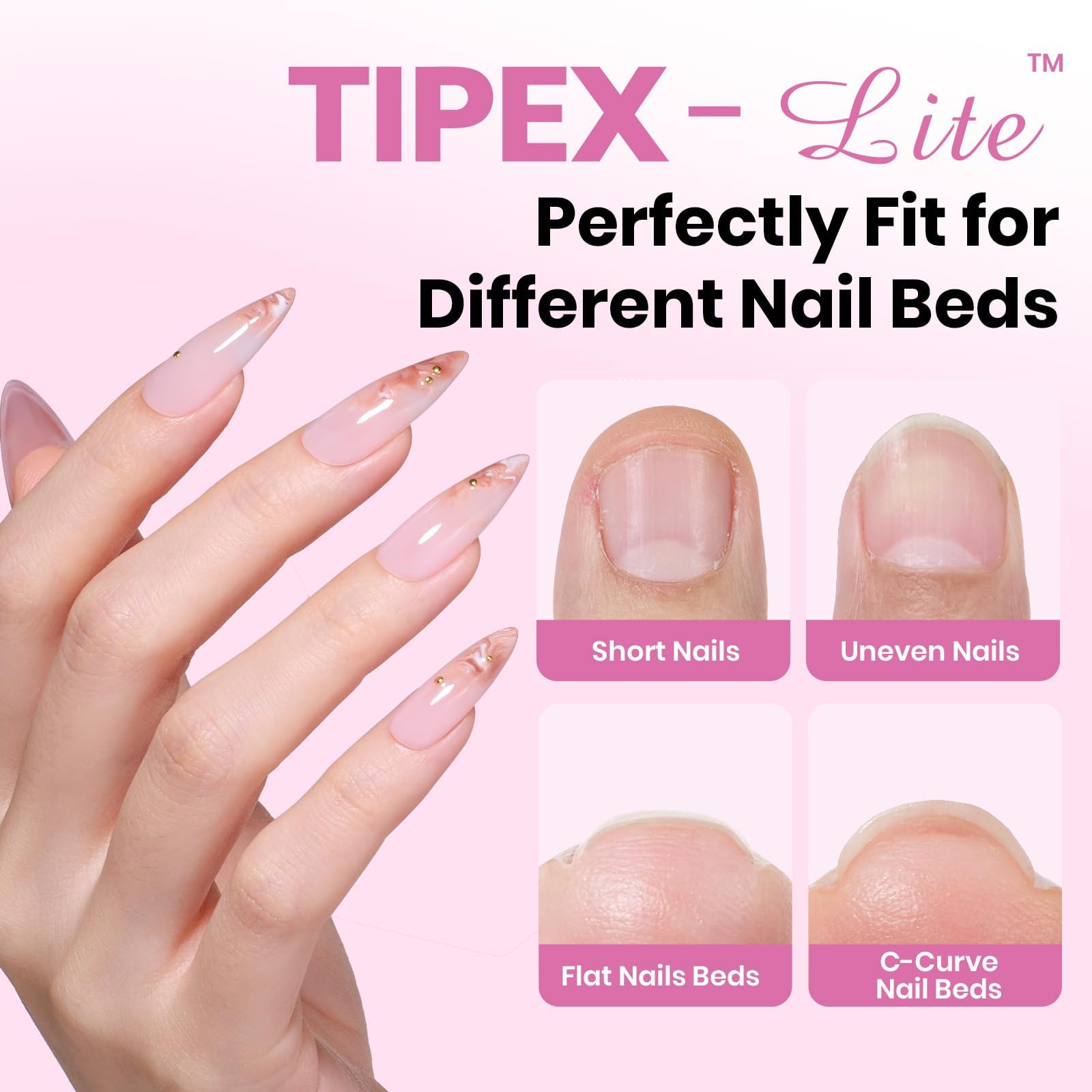 Beetles Tipex Lite Apex Nail Tips – Stiletto Medium, 512pc, 16 Sizes, Pre-Built & Pre-Etched