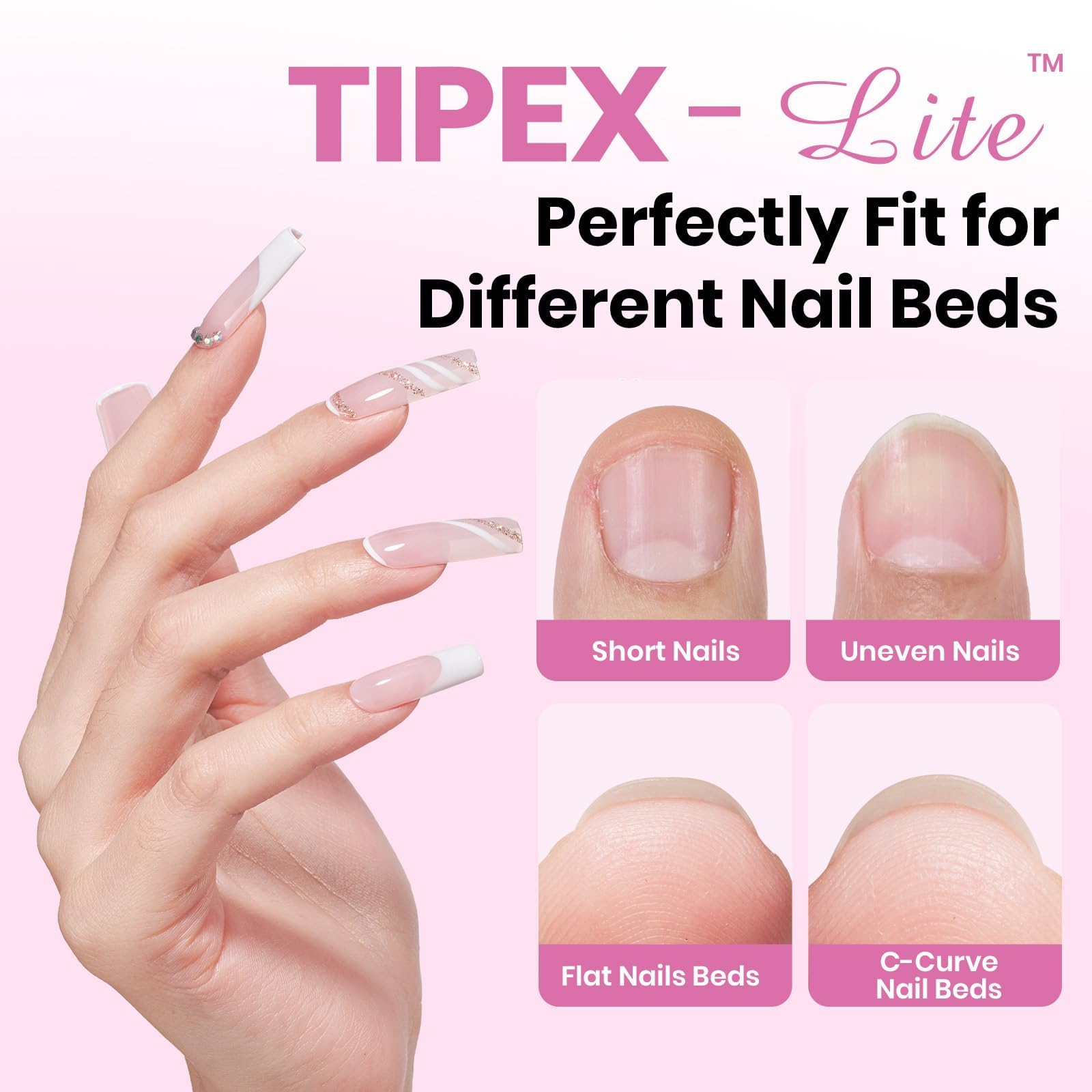 Beetles Tipex Lite Apex Nail Tips – Square Long, 512pcs, 16 Sizes, Pre-Built & Pre-Etched