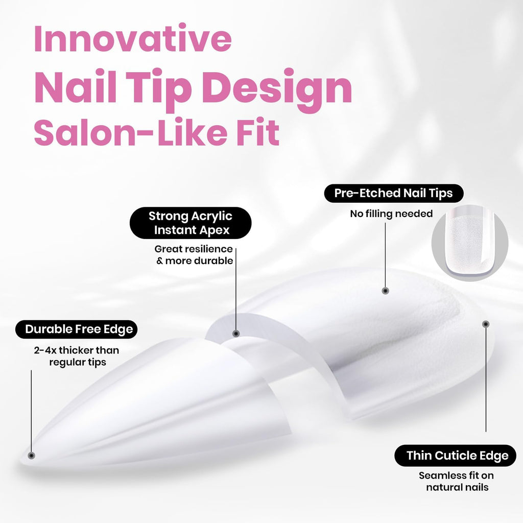 Beetles Tipex Lite Apex Nail Tips – Stiletto Medium, 512pc, 16 Sizes, Pre-Built & Pre-Etched
