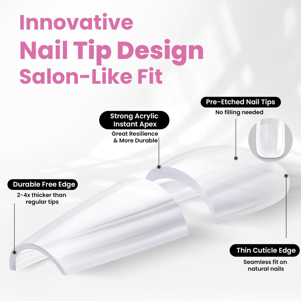 Beetles Tipex Lite Apex Nail Tips – Square Short, 512pcs, Pre-Etched & Pre-Built