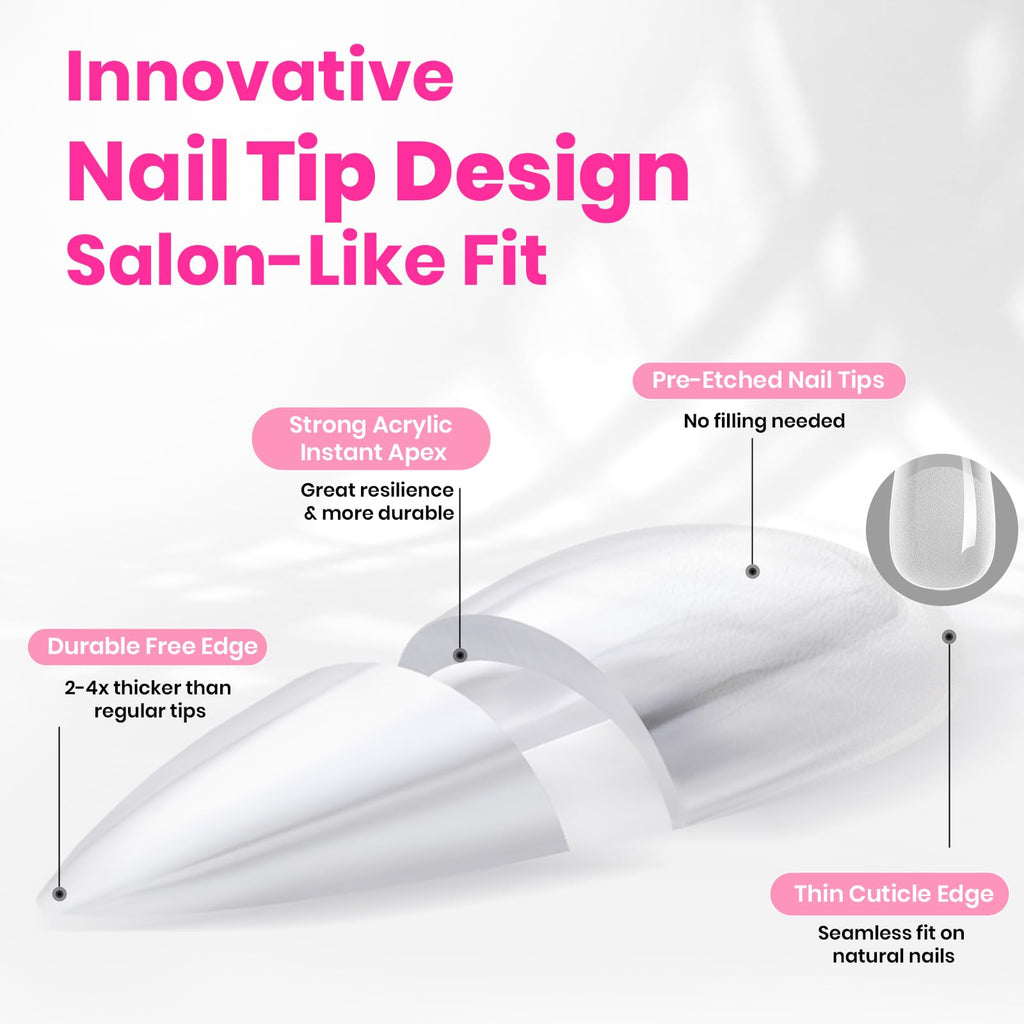 Beetles Tipex Lite Valentine’s Heart Cutout Nail Tips – Almond Medium, 256pcs, 16 Sizes