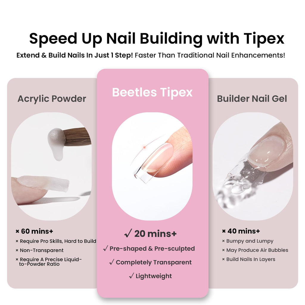 Beetles Tipex Lite Apex Nail Tips – Square Short, 512pcs, Pre-Etched & Pre-Built
